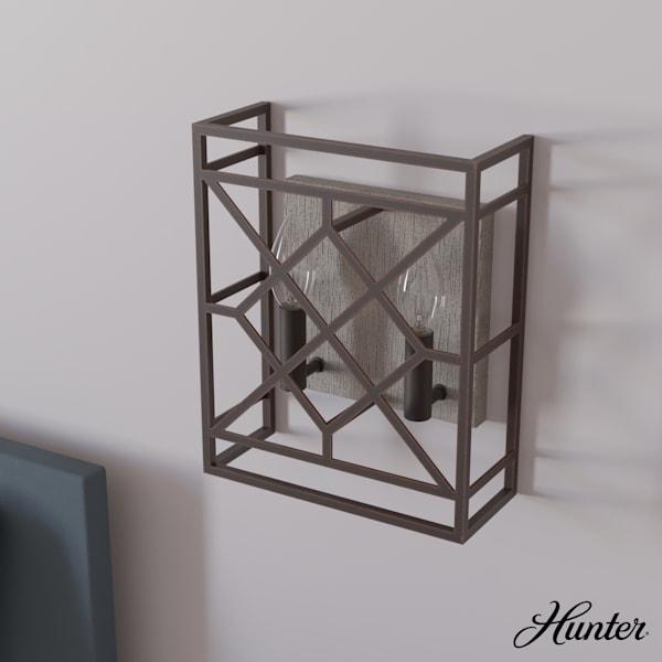 Hunter Langwood 2-Light Wall Sconce in Onyx Bengal - Modern Black Wall Light Fixture for Bedroom, Living Room & Hallway Lighting