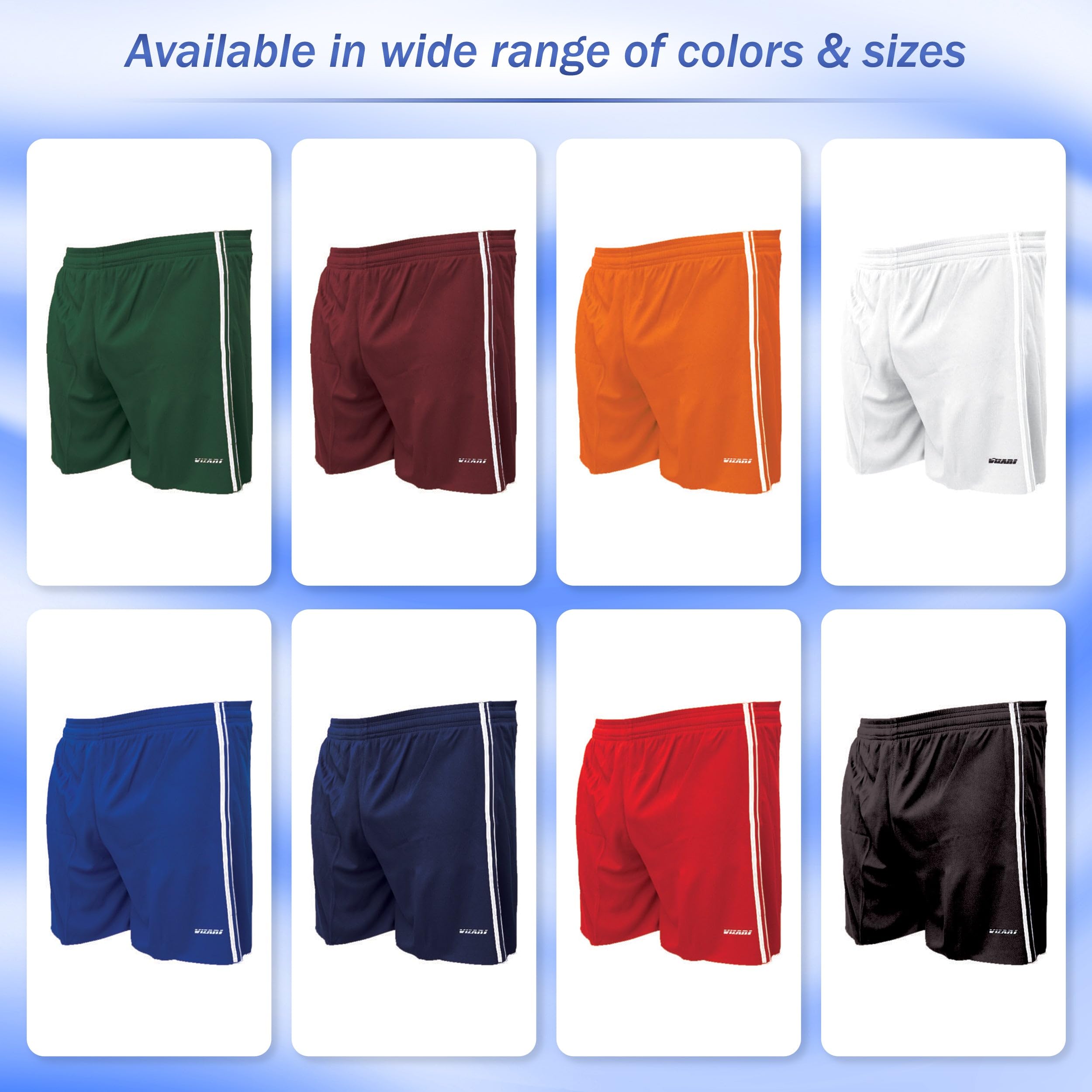 Vizari Youth Athletic Shorts - Breathable Polyester Sports Shorts for Boys & Girls | Soccer, Gym, Running, Training & Outdoor Activities | Perfect for School PE, Summer Camp & Team Sports