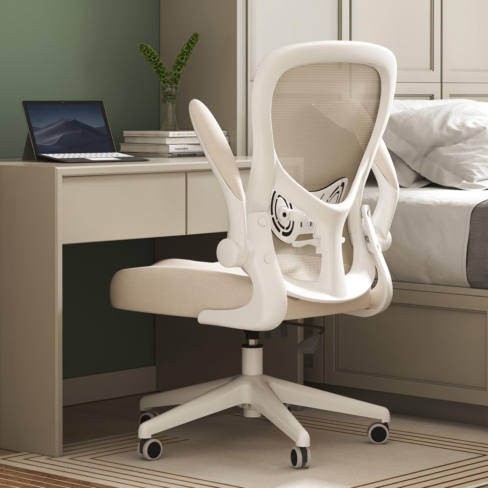 Hbada Ergonomic Office Chair - Adjustable Lumbar Support Mesh Computer Desk Chair with PU Silent Wheels, Flip-Up Armrests & Tilt Function (Grey) - Perfect for Home Office, Gaming & Workspace Comfort