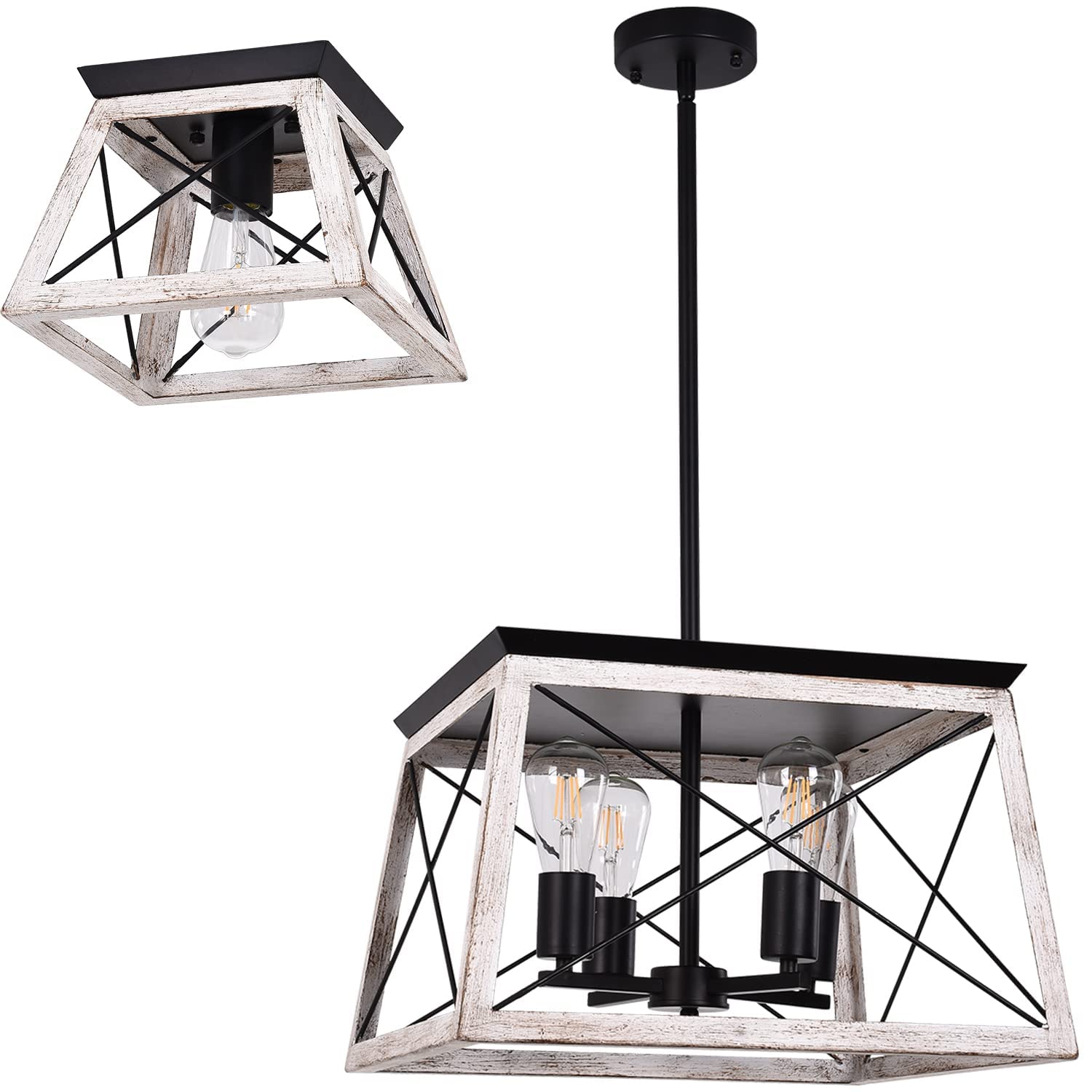 Luupyia Farmhouse Light Fixture - Vintage One-Light Pendant & 4-Lights Chandelier for Kitchen Island, Dining Room, Bedroom - Rustic Industrial Ceiling Lighting Fixtures