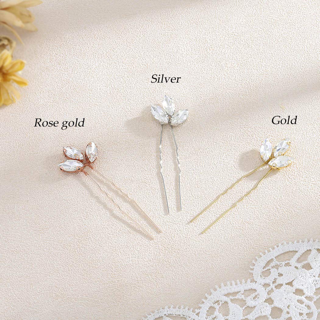 Jakawin Crystal Rhinestone Bridal Hair Pins - Gold Wedding Hair Accessories for Women & Girls - Perfect for Brides & Special Occasions