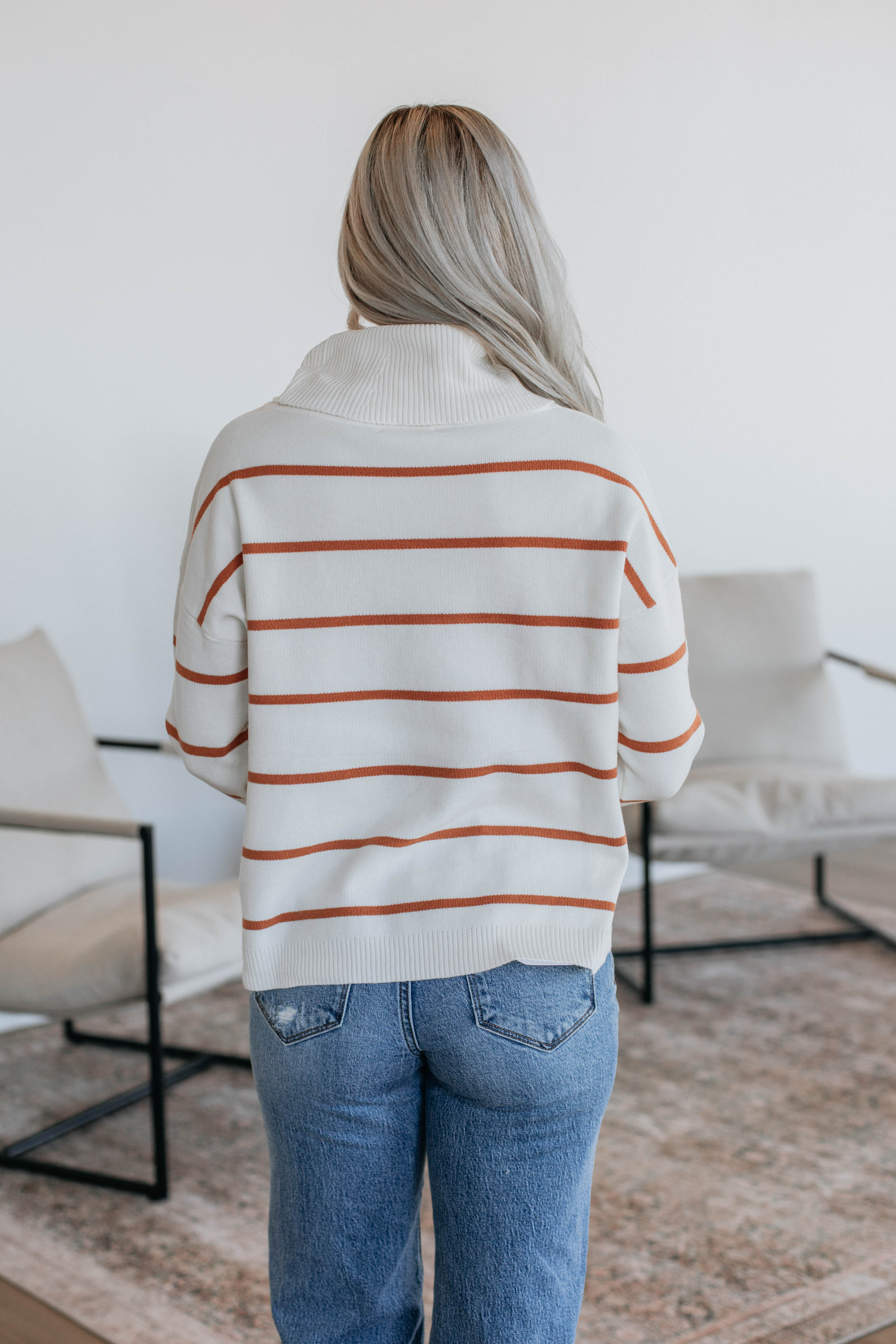 Larisa Striped Sweater Women's Ivory Knit Pullover - Cozy Casual Fall Winter Fashion Top for Office, Dating & Travel