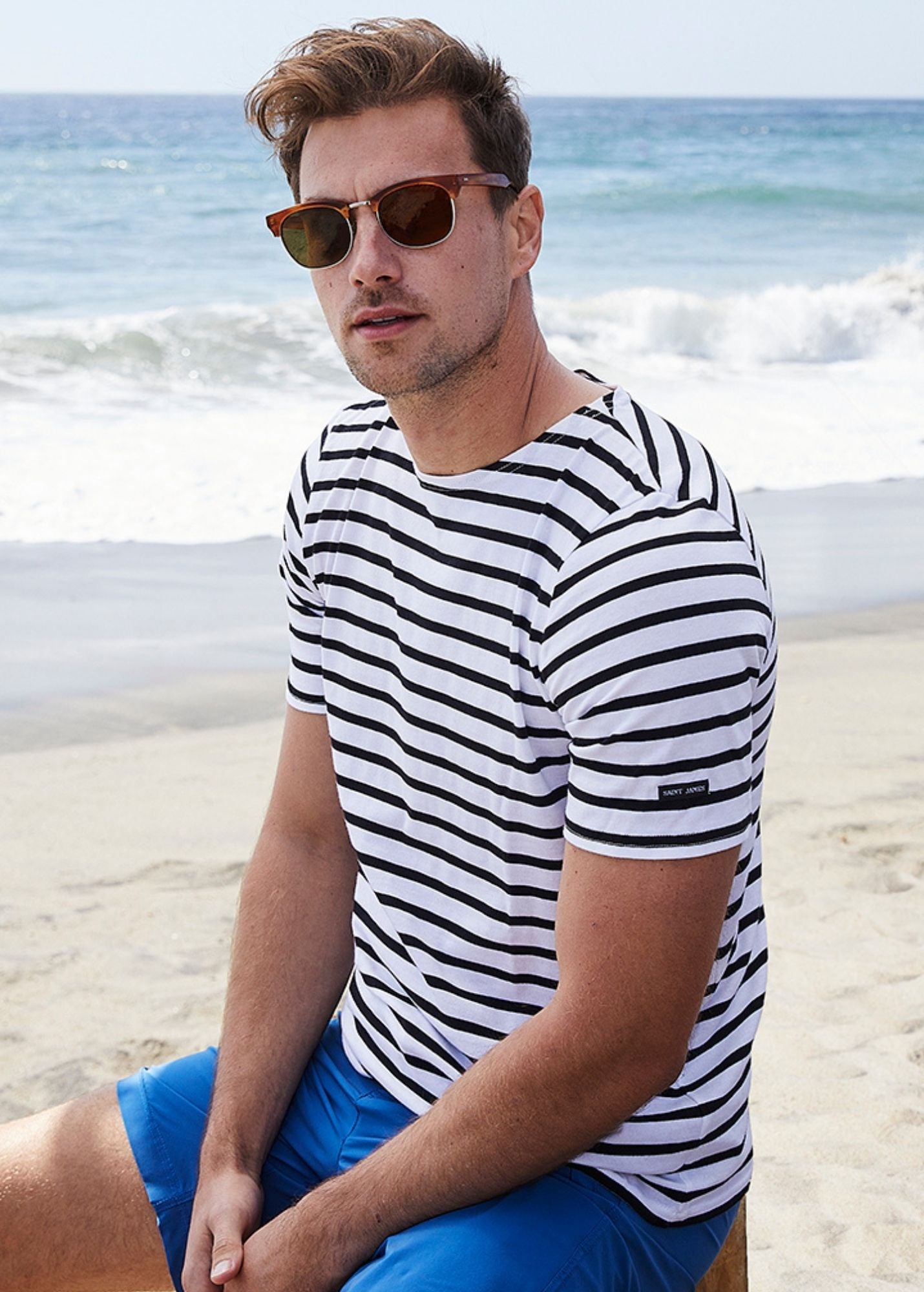 LEVANT MODERN Breton Stripe Short Sleeve Shirt for Men & Women | Soft 100% Cotton Comfort | Classic White & Black Unisex Tops | Casual Wear, Office Outfits & Summer Vacation Style