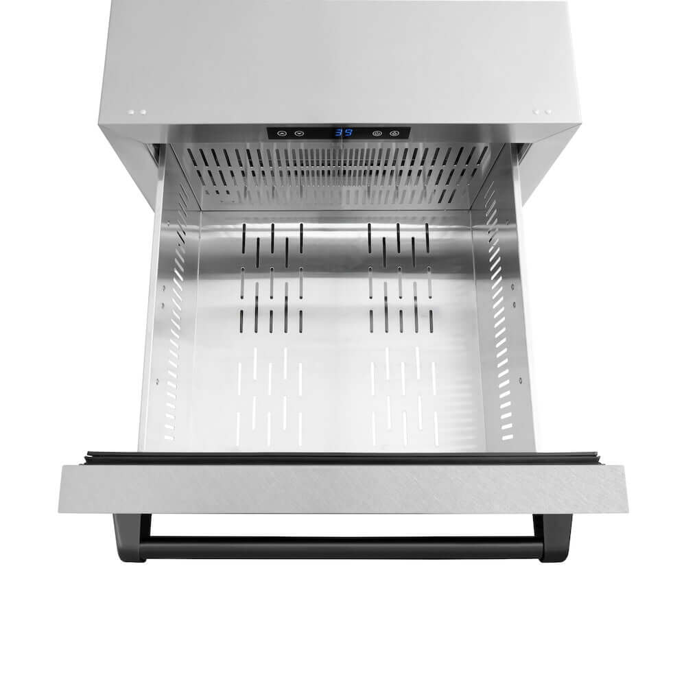 ZLINE Autograph Edition 24-Inch Outdoor Rated Dual Refrigerator Drawer with Satin Stainless Steel Doors & Matte Black Handles - 168 Can Capacity, Touchstone Series (RDSOZ SN 24 MB) - Perfect for Outdoor Kitchens, Patio Bars, and Entertaining Areas