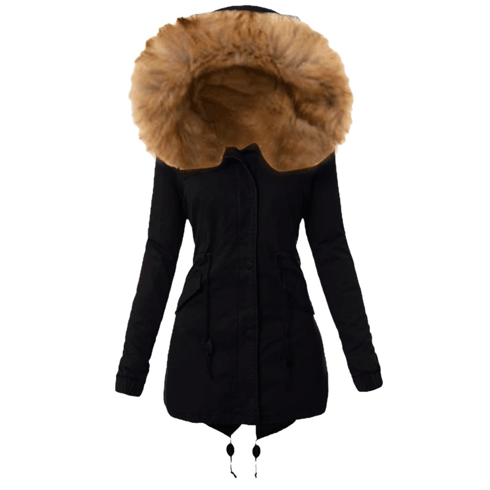 Women's Oversized Hooded Long-Sleeve Soft Parka Jacket - Classic Solid Color Thickened Winter Coat with Lace-Up Design for Outdoor Activities & Casual Wear