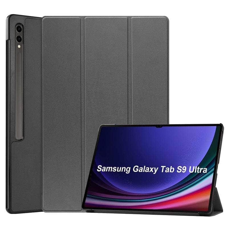 Samsung Galaxy Tab S9 Ultra Trifold Magnetic Leather Stand Case with Kickstand - Perfect for Work, Travel & Home Office Use