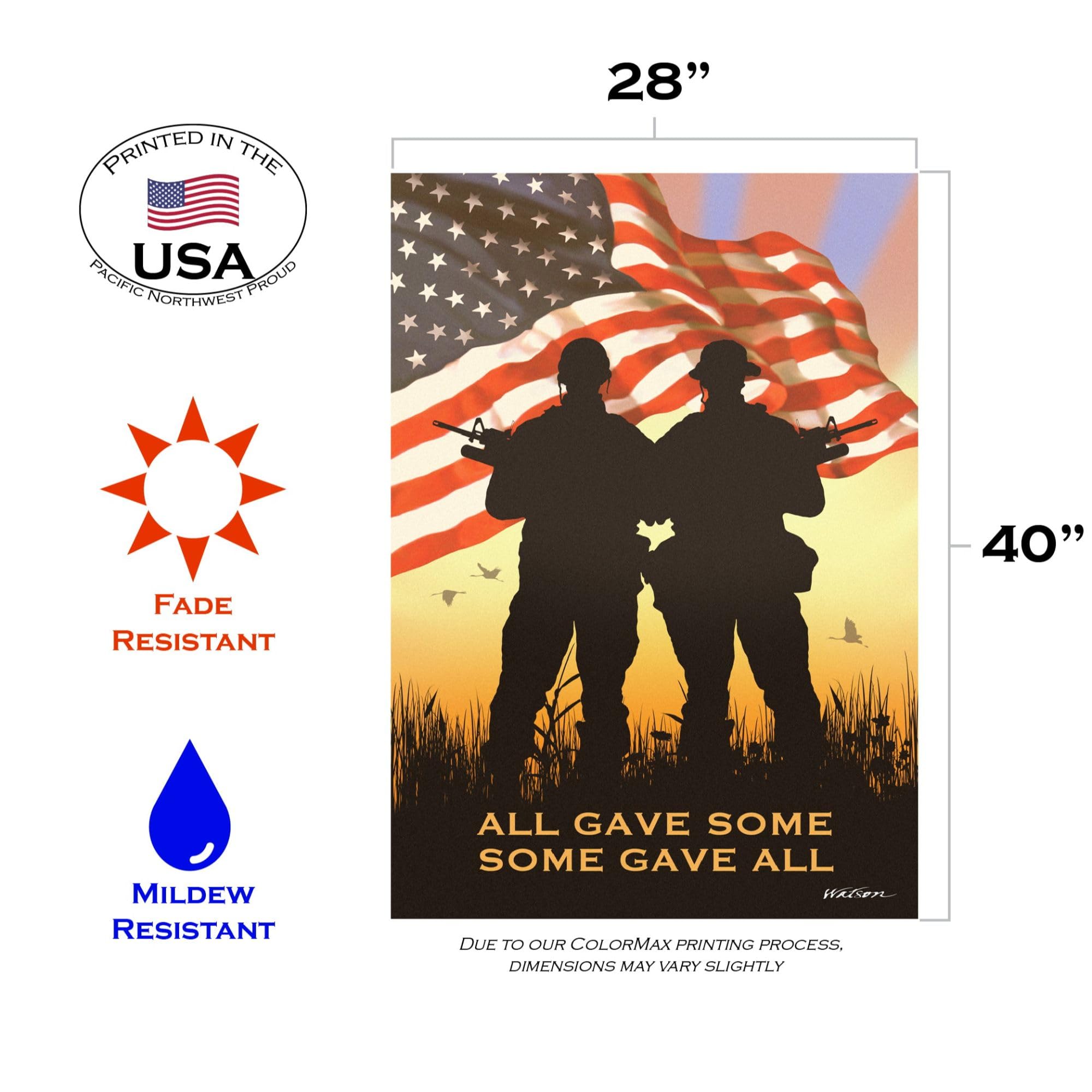 Toland Home Garden 1010398 Double Sided Patriotic American Flag 28x40 Inch - All Weather Outdoor Military Yard Decoration for House, Garden & Porch | Perfect for Memorial Day, Veterans Day & 4th of July Celebrations