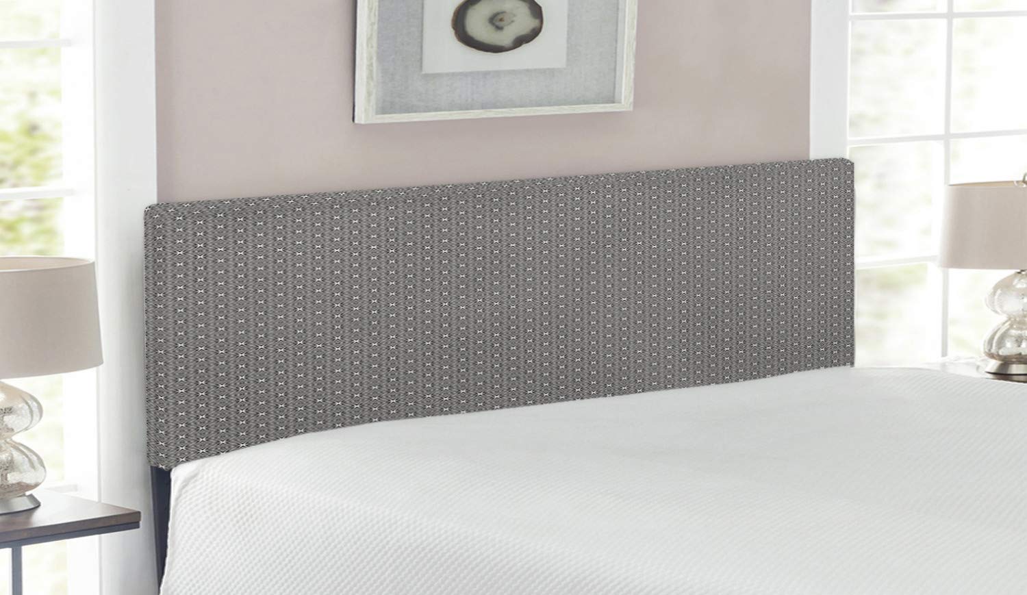 Ambesonne Abstract Upholstered Headboard - Art Deco Inspired Geometric Pattern with Monochrome Latticework & Circular Shapes - Queen Size Memory Foam Bed Headboard in Black & White - Perfect for Modern Bedroom Decor & Guest Room Styling