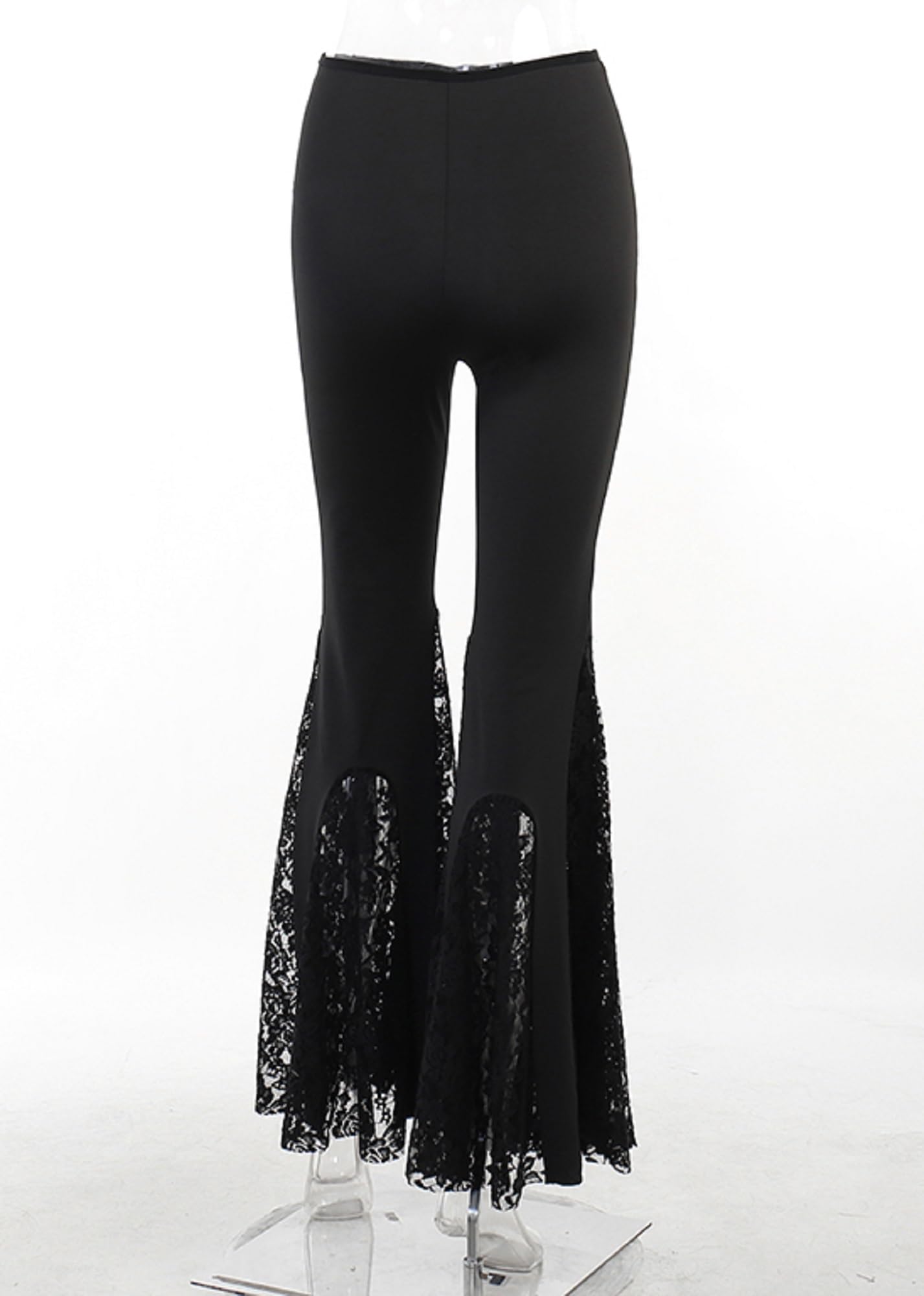 Gothic Punk Flare Pants for Women - Y2K Grunge Trousers with Lace Patchwork & Chain Details | Emo Fashion, Streetwear, Alternative Clothing for Concerts & Night Out