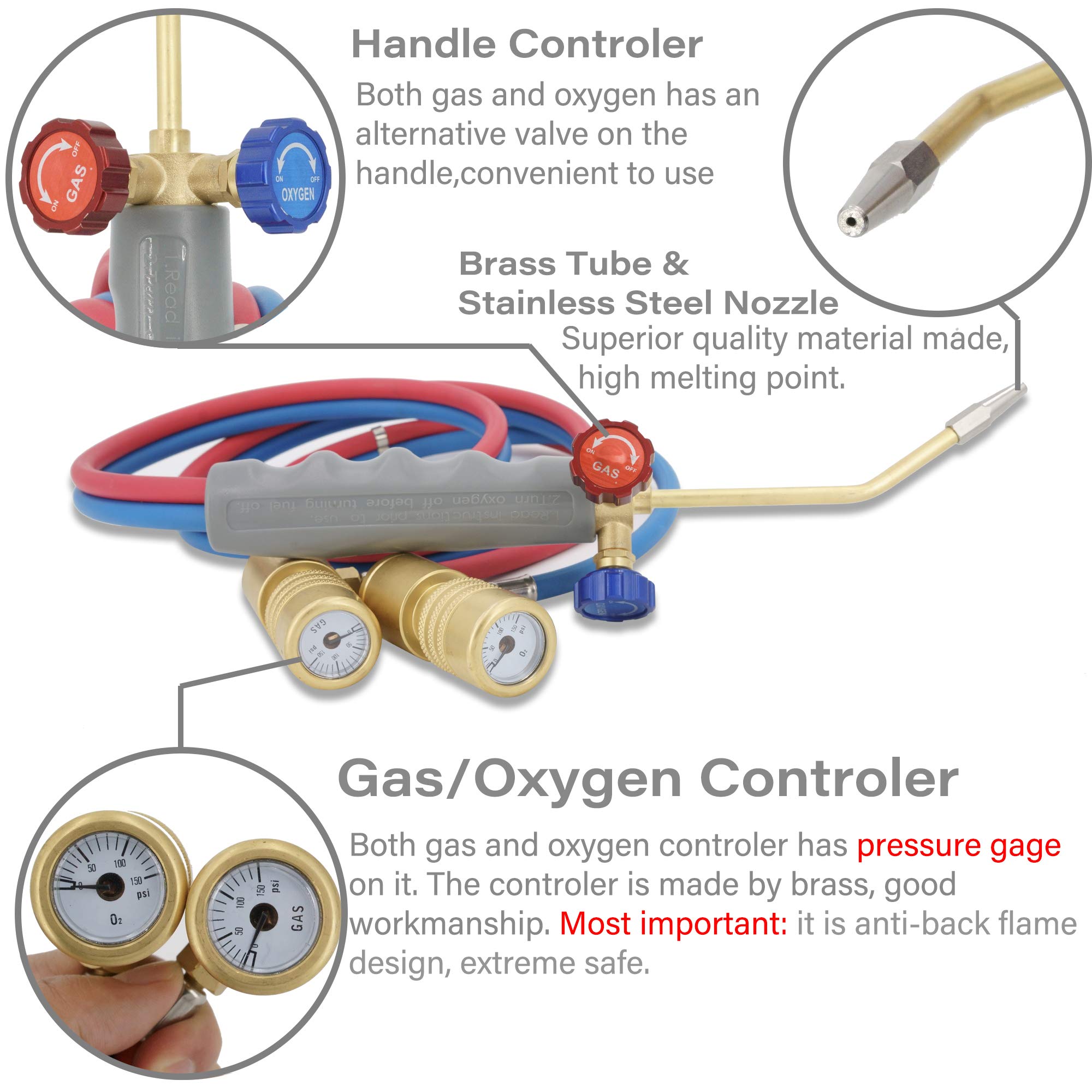 **Oxygen MAPP Torch Kit with Pressure Gauge, Tank Stand, Safety Glasses & Flint Lighter – Perfect for Welding, Soldering & Metal Cutting (Gas Cylinders Not Included)**