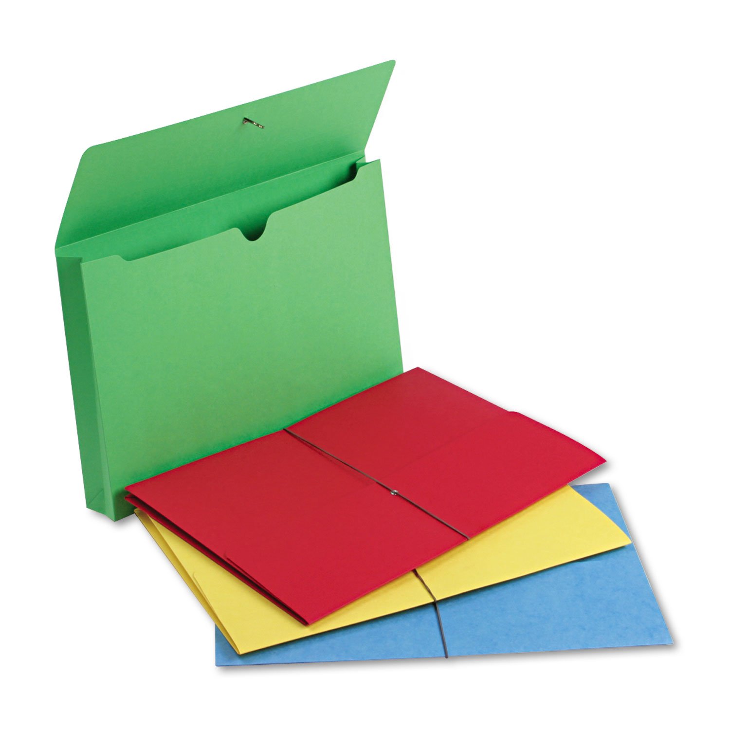 Smead 77271 2-Inch Expanding Wallet with Elastic Cord - Legal Size File Folder in Blue, Green, Red, Yellow (50-Pack) - Perfect for Office Organization, Document Storage, and File Management