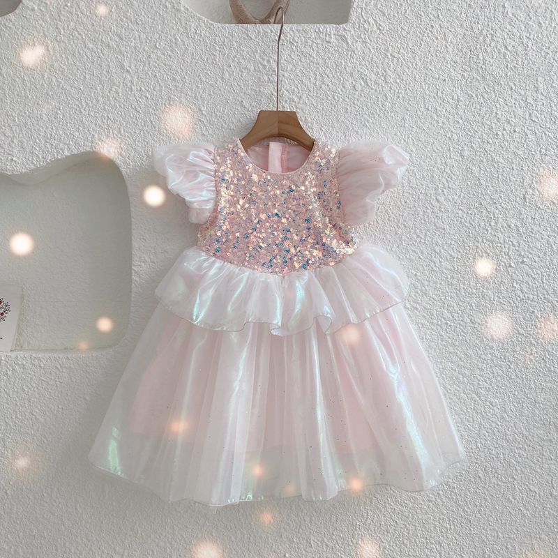 Sparkly Gradient Sequin Baby Girl Dress - Toddler Princess Party Gown with Puff Sleeves for Birthday, Pageant & Special Occasions