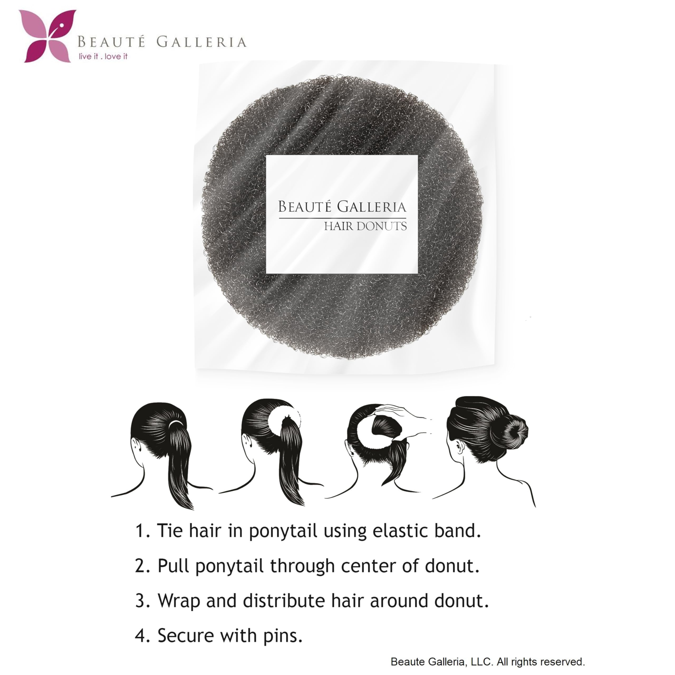 Beaute Galleria Hair Donut Bun Maker - Black Mesh Chignon Ring for Ballet, Sock Bun & Updo Hairstyles (Small Size) - Perfect for Dance, Work & Formal Events