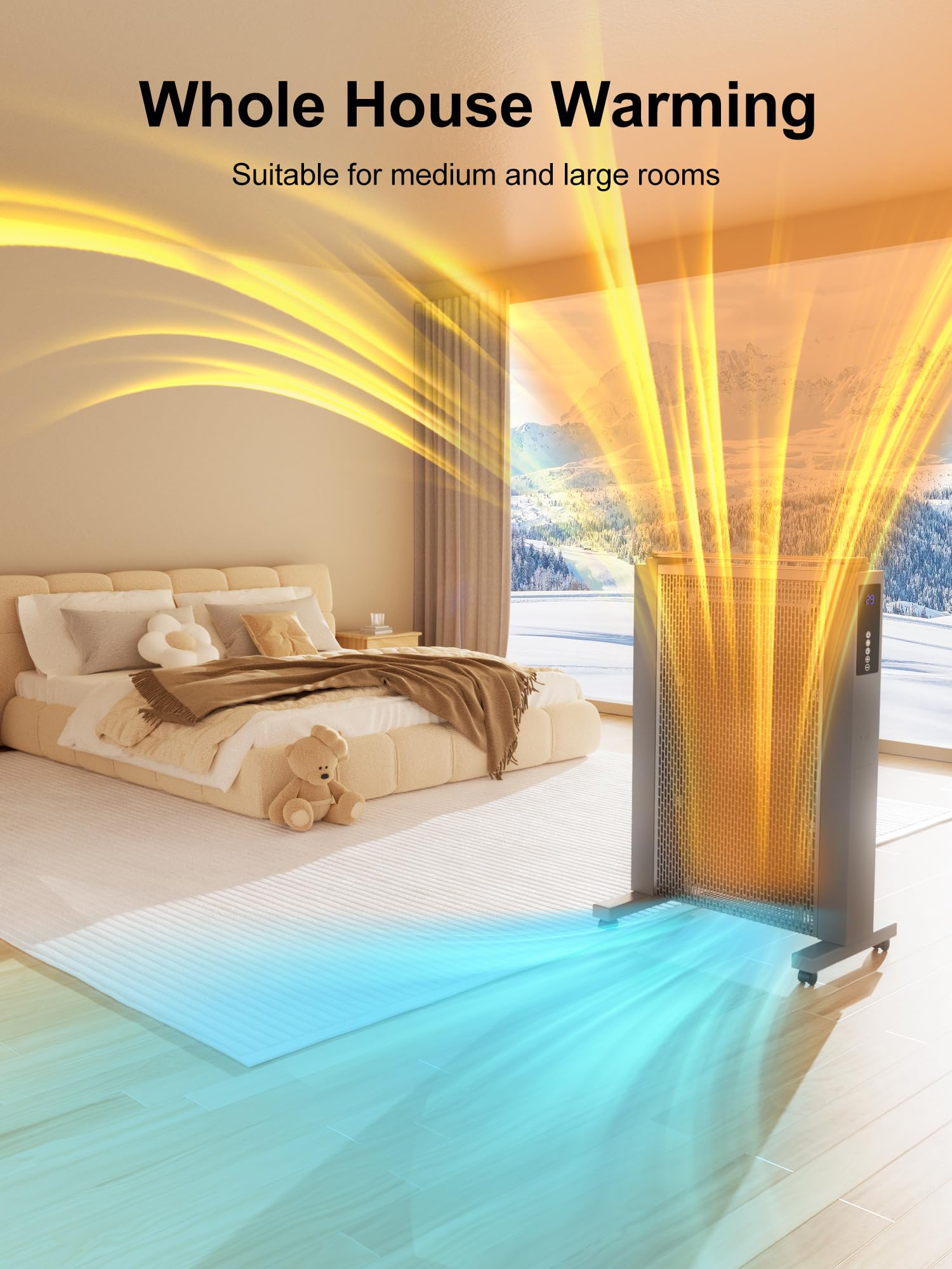 1500W Portable Electric Space Heater with Thermostat & Remote - 12H Timer, Quiet & Safe for Large Rooms - Perfect for Bedroom, Office, Home & Garage Use (33 Inch) - Stay Warm All Winter Indoors