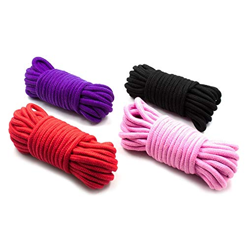 16 FT Pink Black Purple Red BDSM Bondage Rope - Soft & Durable Shibari Restraints for Couples (4 Pack Red) | Perfect for Bedroom Play, Dom Sub Scenes & Sensual Exploration