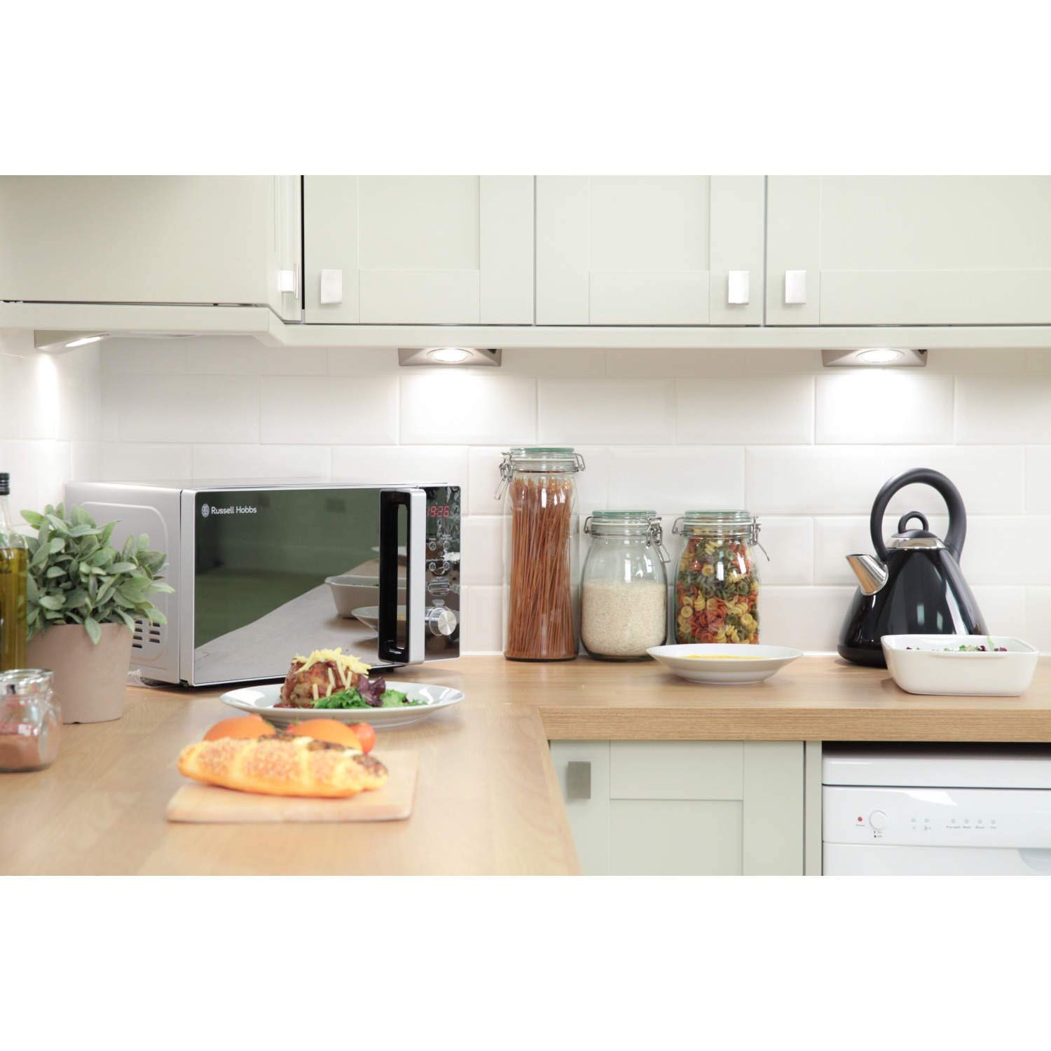 Russell Hobbs RHM2076S 800W Compact Microwave Oven - 20L Capacity, Silver - Perfect for Small Kitchens, Dorms & Offices
