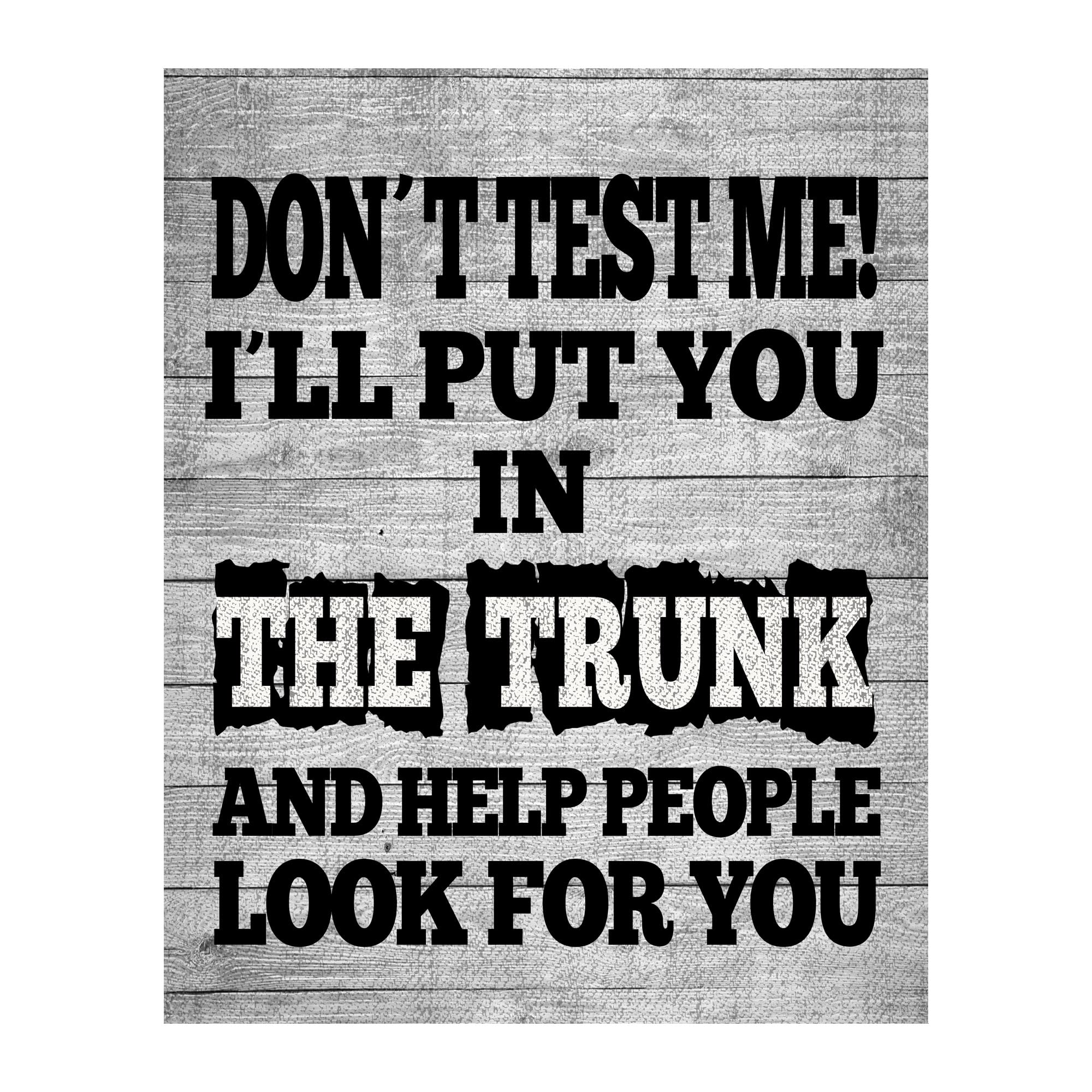 Funny Wall Sign - 'Don't Test Me' Rustic Sarcastic Wall Art Print for Home, Office, Shop, Man Cave & Bar Decor | Unframed 8x10 Inch | Novelty Gift Idea | Perfect for Living Room, Game Room or Pub Wall Decoration