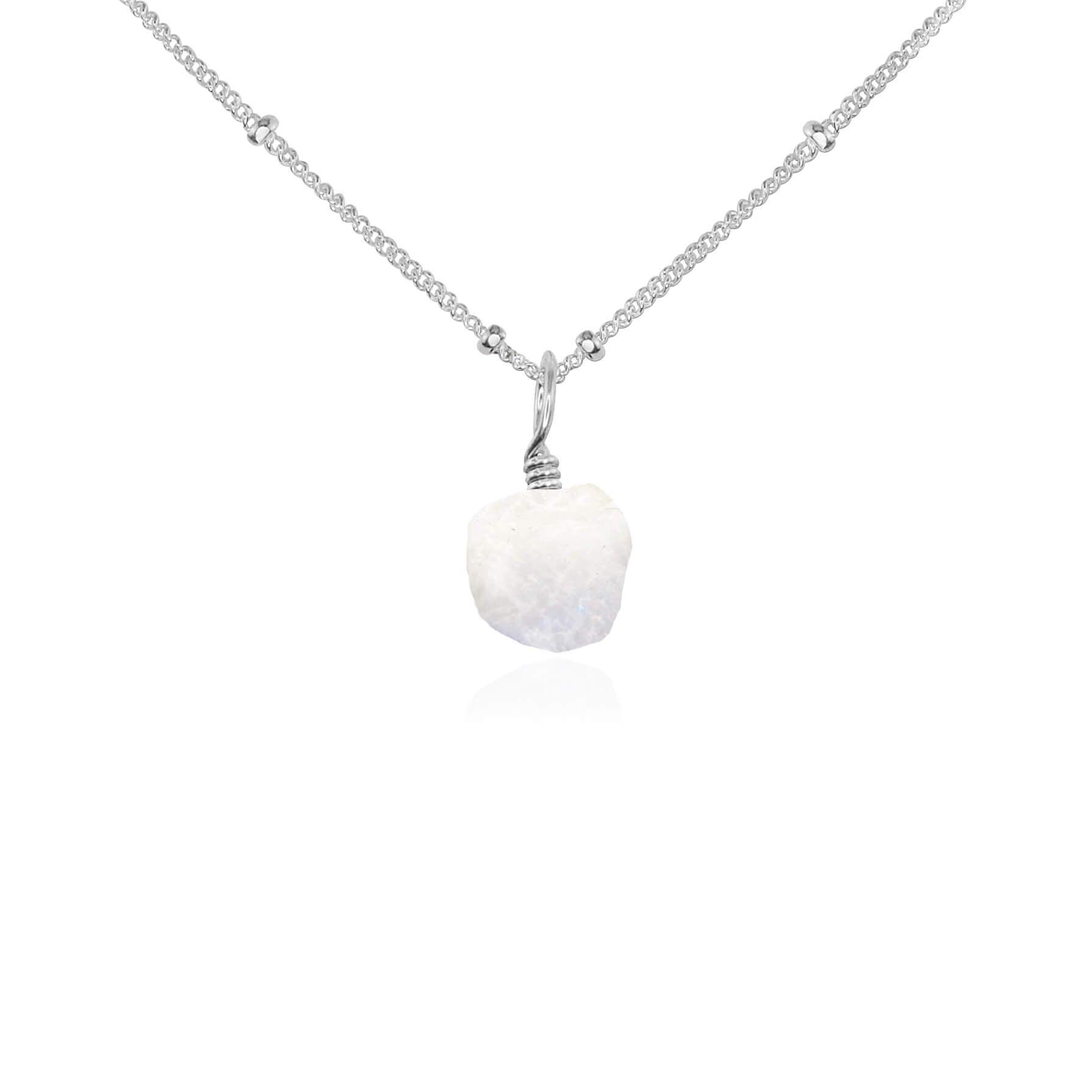 Natural Tiny Raw Rainbow Moonstone Pendant Necklace for Women - Elegant Boho Jewelry for Everyday Wear, Gift Giving & Spiritual Healing