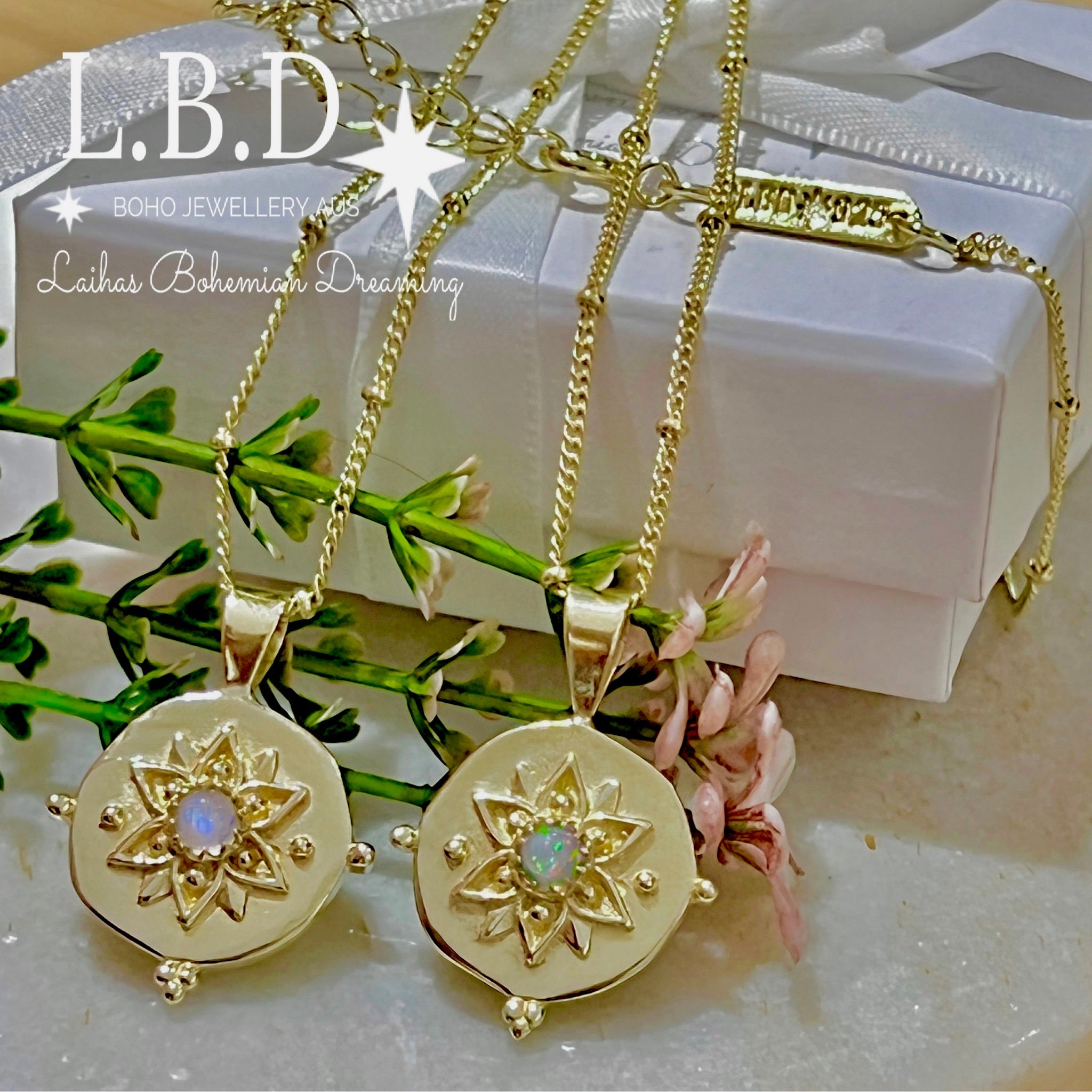 Vera May Intricate Gold Boho Necklace with Opal - Elegant Bohemian Jewelry for Women - Perfect for Festivals, Weddings & Everyday Wear
