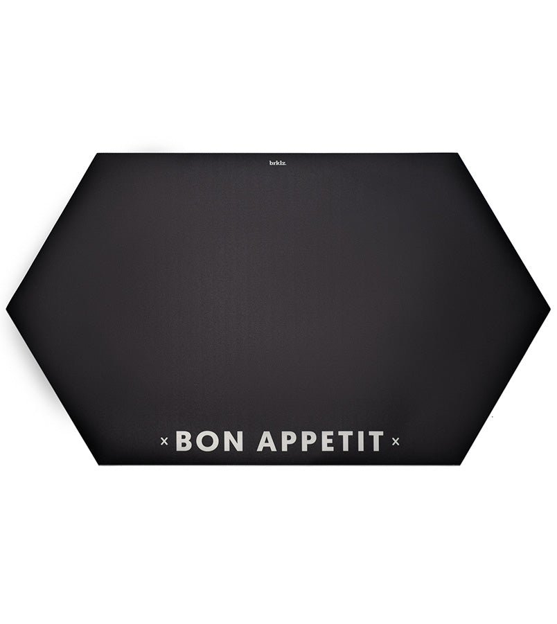 Brklz Bon Appetit Black & White Food Mat - Non-Slip Dining Table Placemat for Kitchen, Restaurants & Picnics