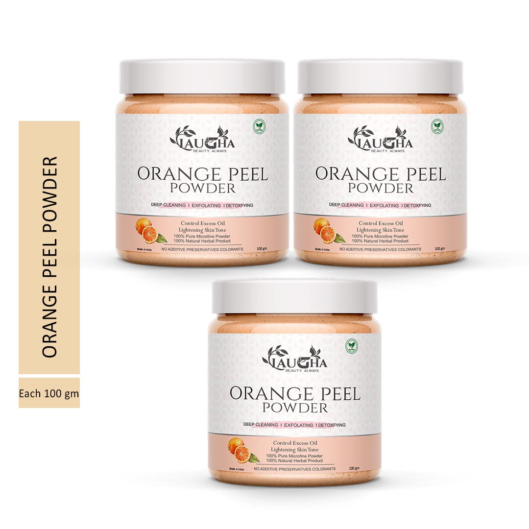 Laugha Orange Peel Powder for Bright & Glowing Skin - Oil Control, Tan Removal, Acne & Scar Treatment | 100% Natural Citrus Aurantium Face Mask (100g x 3 Jars, 300g Total) - Perfect for Daily Skincare Routine & Spa Treatments