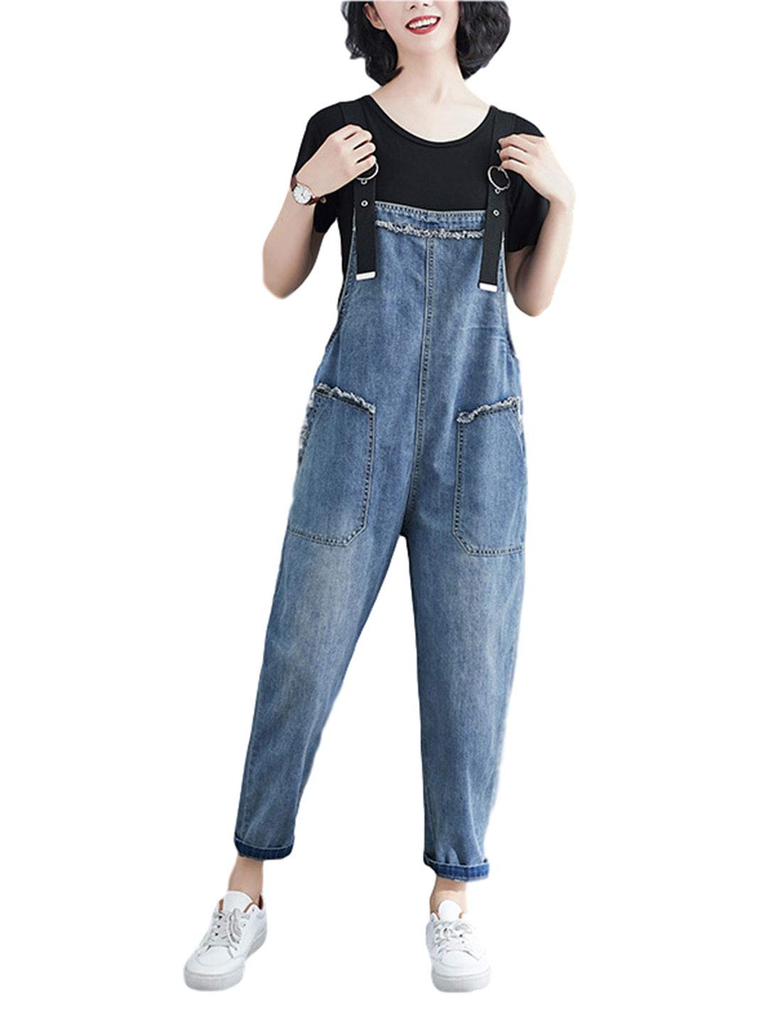 Gihuo Women's Casual Loose Fit Denim Overalls - High Waisted Cropped Jumpsuit Romper for Summer | Perfect for Streetwear, Beach Outings & Casual Fashion