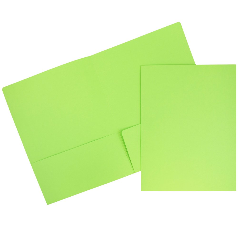 Premium Matte Cardstock Twin Pocket Folders - Lime Green (50-Pack) | Heavy Duty School & Office Supplies for Organizing Documents, Reports & Projects