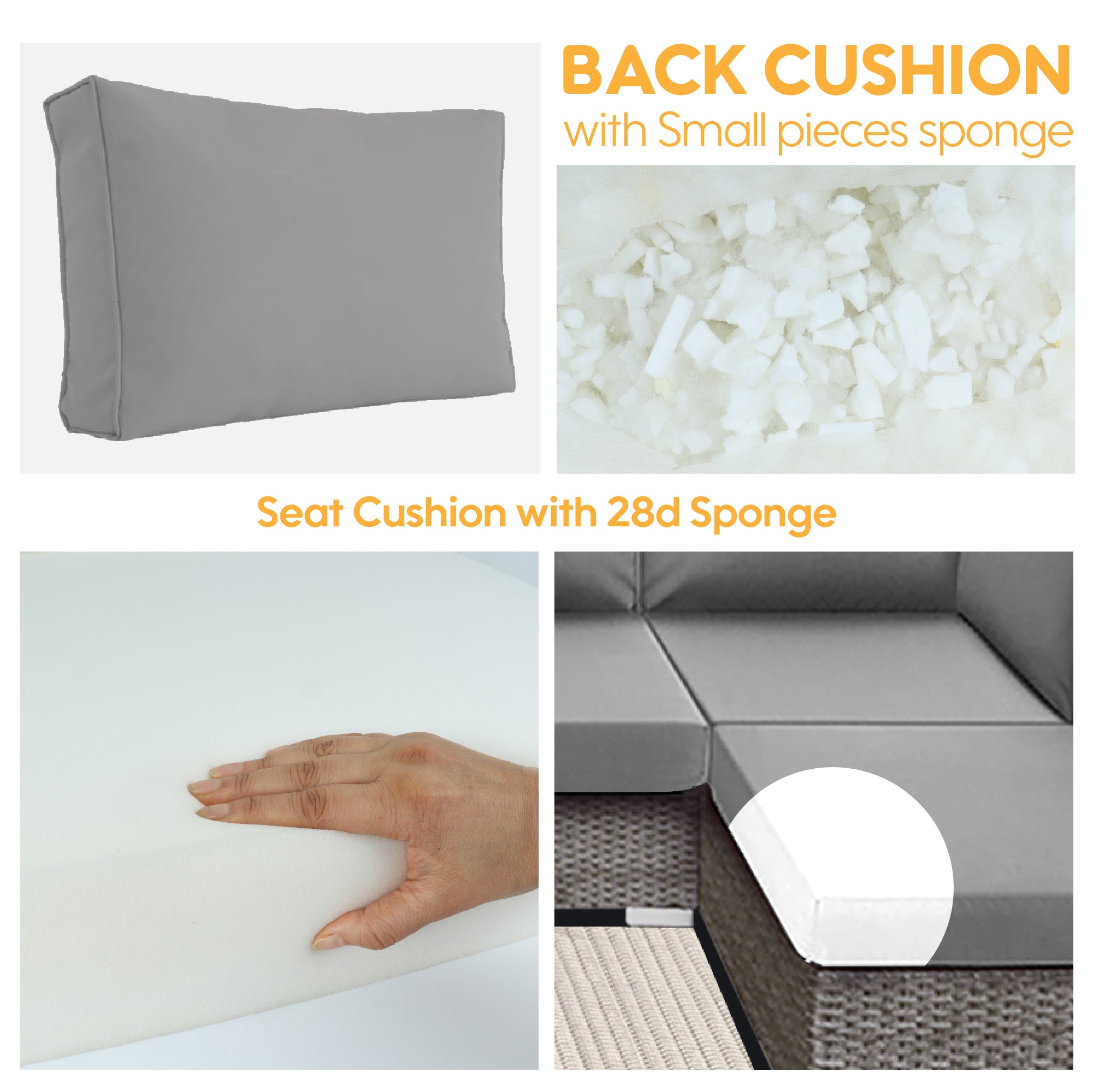 14-Piece Outdoor Patio Furniture Cushion Set - Waterproof Deep Seat Cushions with High-Density Sponge for Sectional Sofas - Replacement Covers (Grey) - Perfect for Backyard, Deck, Poolside & Garden Relaxation