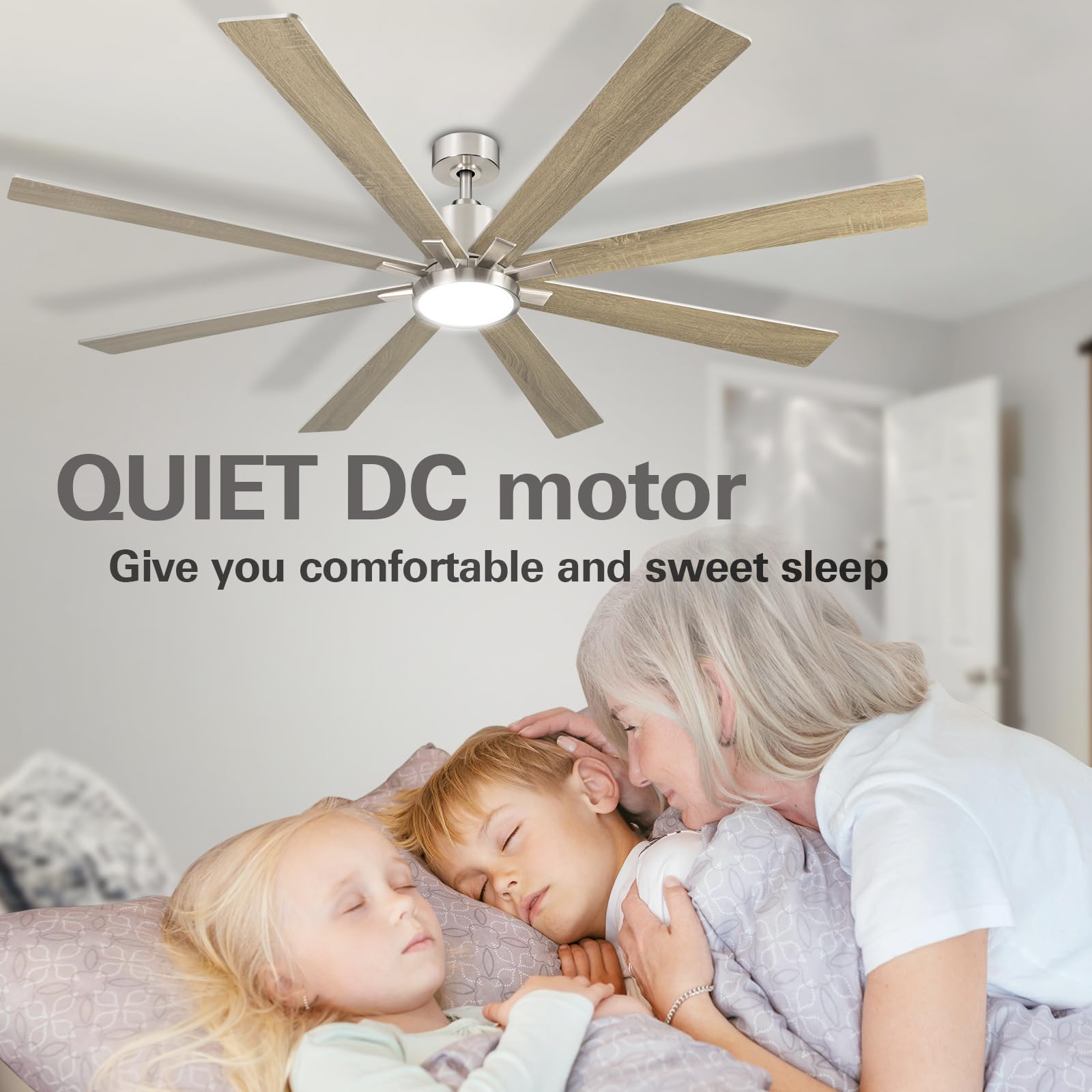 Hykolity 72 Inch Smart Ceiling Fan with Light Kit and Remote Control - Quiet Reversible DC Motor, 8 Blades, Dimmable LED, 5 Color Temperatures, 6 Speed Settings - Brushed Nickel Finish for Living Room, Bedroom, and Office