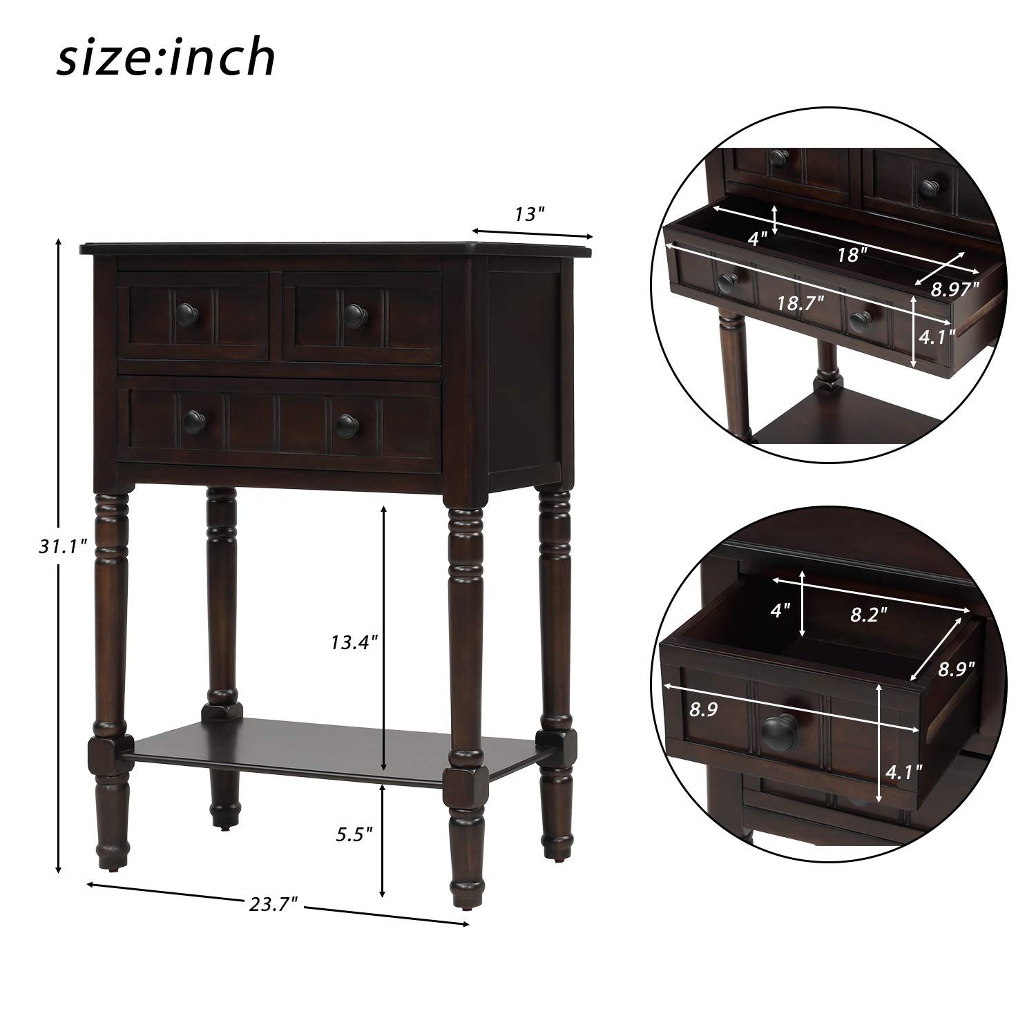 Merax Narrow Console Table with 3 Storage Drawers & Bottom Shelf - Slim Entryway Table, Hallway Sofa Table, Living Room Sideboard for Small Spaces | Perfect for Home Entry, Apartment Decor & Organizing Keys, Mail, Decor Items