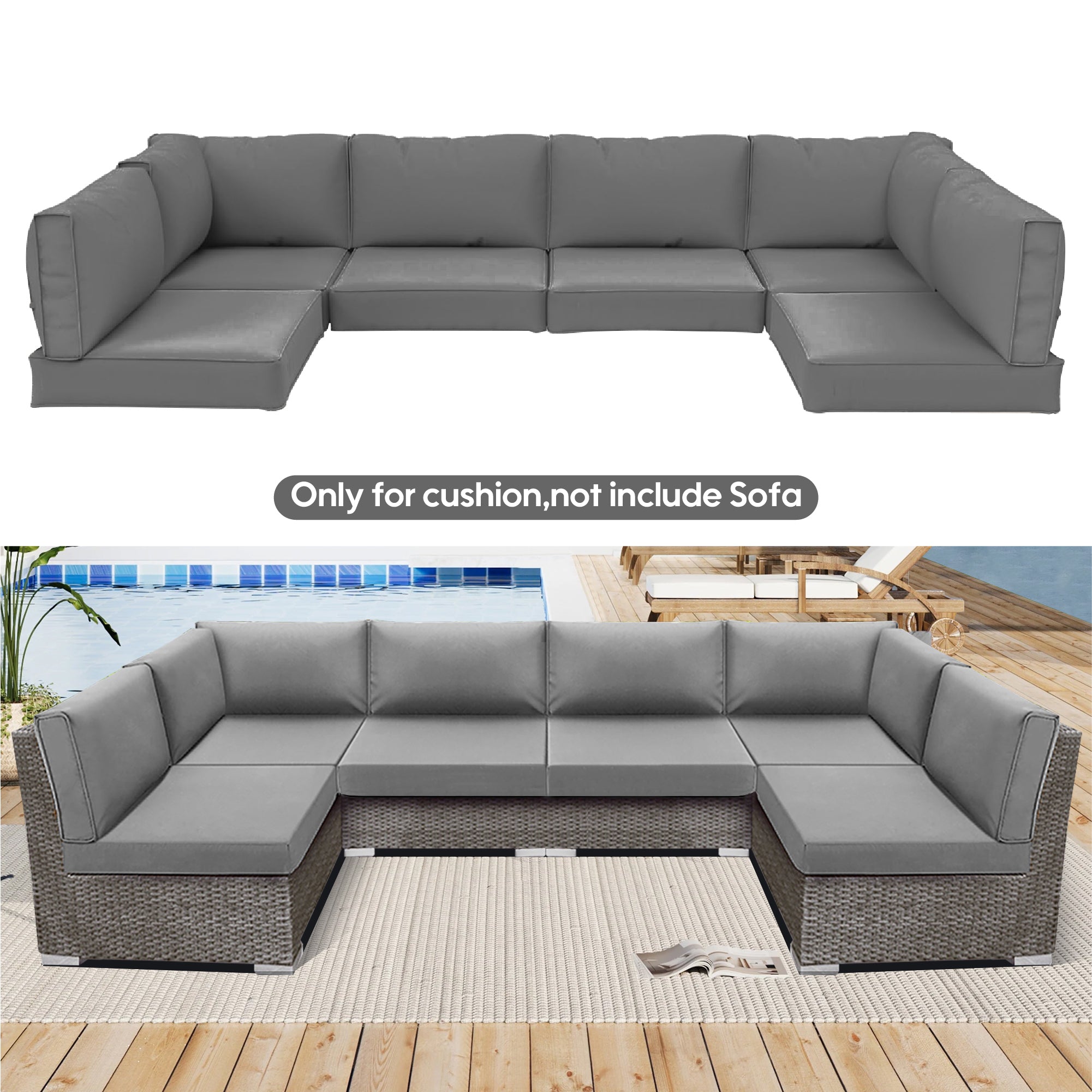 14-Piece Outdoor Patio Furniture Cushion Set - Waterproof Deep Seat Cushions with High-Density Sponge for Sectional Sofas - Replacement Covers (Grey) - Perfect for Backyard, Deck, Poolside & Garden Relaxation