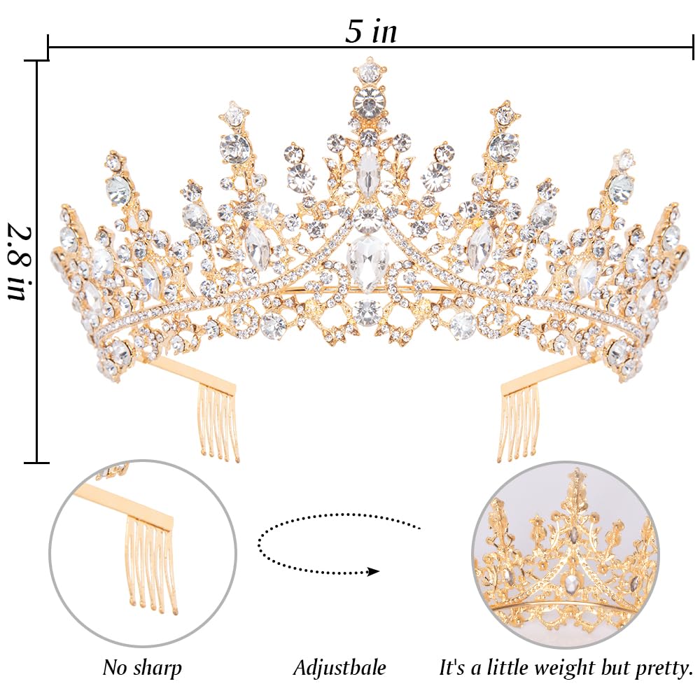 Gold Crystal Birthday Crown for Women - Elegant Queen Tiara with Combs & Glitter | Birthday Party Decorations & Gifts for Women | Perfect for Birthday Celebrations, Bachelorette Parties & Special Events