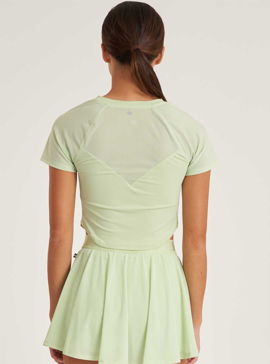 Thrive Société Women's Mesh Performance Cropped Tee - Breathable Workout Top for Yoga, Running & Gym in Matcha Green | Athletic Activewear for Women