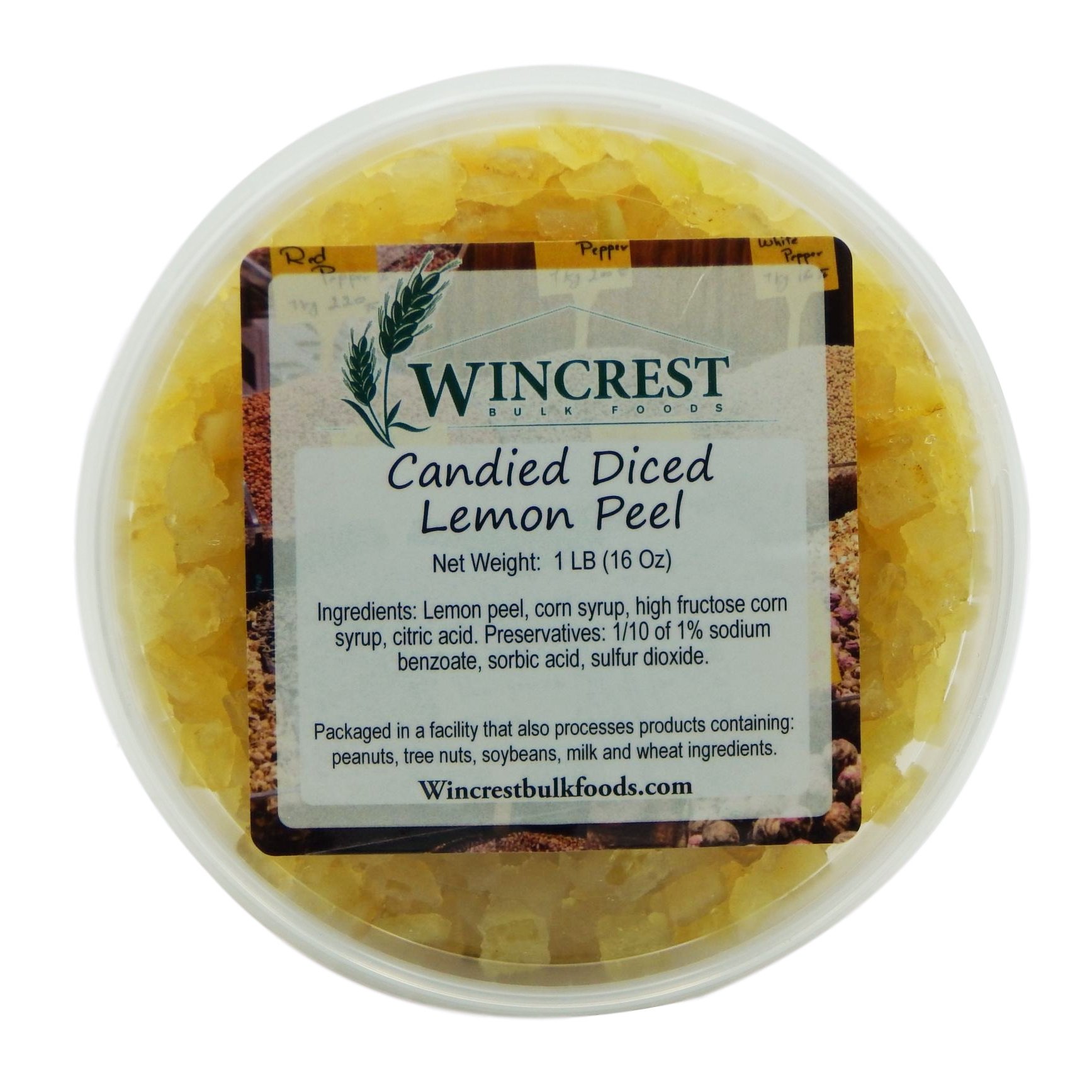 Candied Diced Lemon Peel - 1 Pound Tub | Sweetened Preserved Fruit for Baking, Cocktails & Snacking