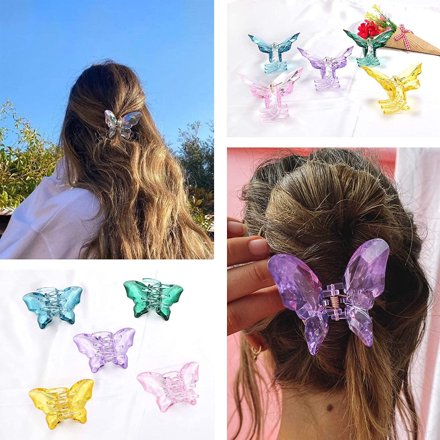 MANODHRUVA 3-Piece Large Butterfly Hair Claw Clip Set - 3.4 Inch Clear Jaw Clips for Thick Hair | Jumbo Hair Clips for Women & Girls | Crystal Design | Perfect for Updos, Ponytails & Everyday Styling