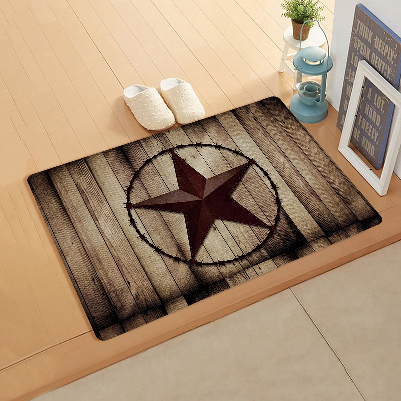 **Gsypo Anti-Fatigue Kitchen Mat - Texas Rustic Country Style Star Design, Lightweight Faux Leather, Non-Slip Cushioned Floor Mat for Standing Comfort (18