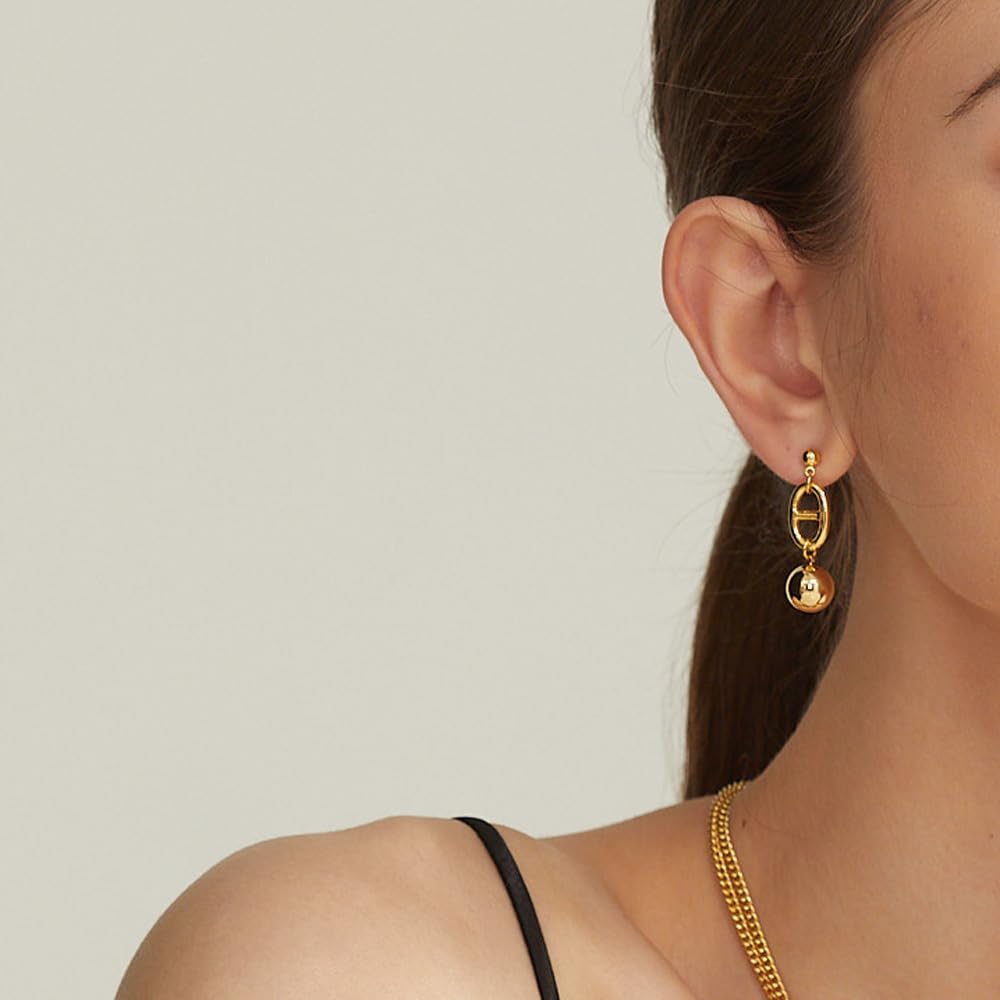 14K Gold Plated S925 Sterling Silver Lightweight Drop Huggie Stud Earrings for Women | Elegant Ball Dangle Earrings for Daily Wear, Party & Gift Giving