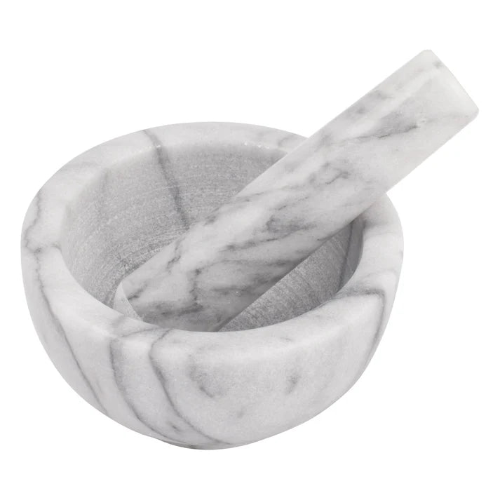 Winco MPS 42W Marble Mortar and Pestle Set - Natural Stone Spice Grinder, Herb Crusher, Guacamole Bowl for Kitchen, Cooking & Ayurvedic Medicine Preparation
