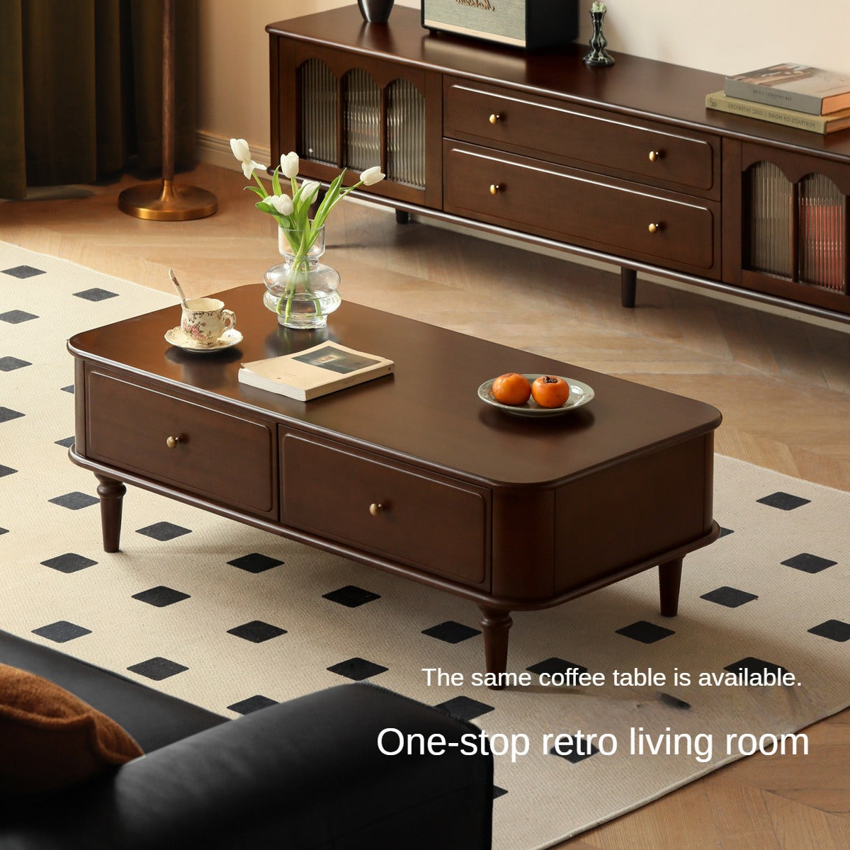 Stylish Poplar Solid Wood TV Stand - American Modern Design for Living Room & Home Theater Setup