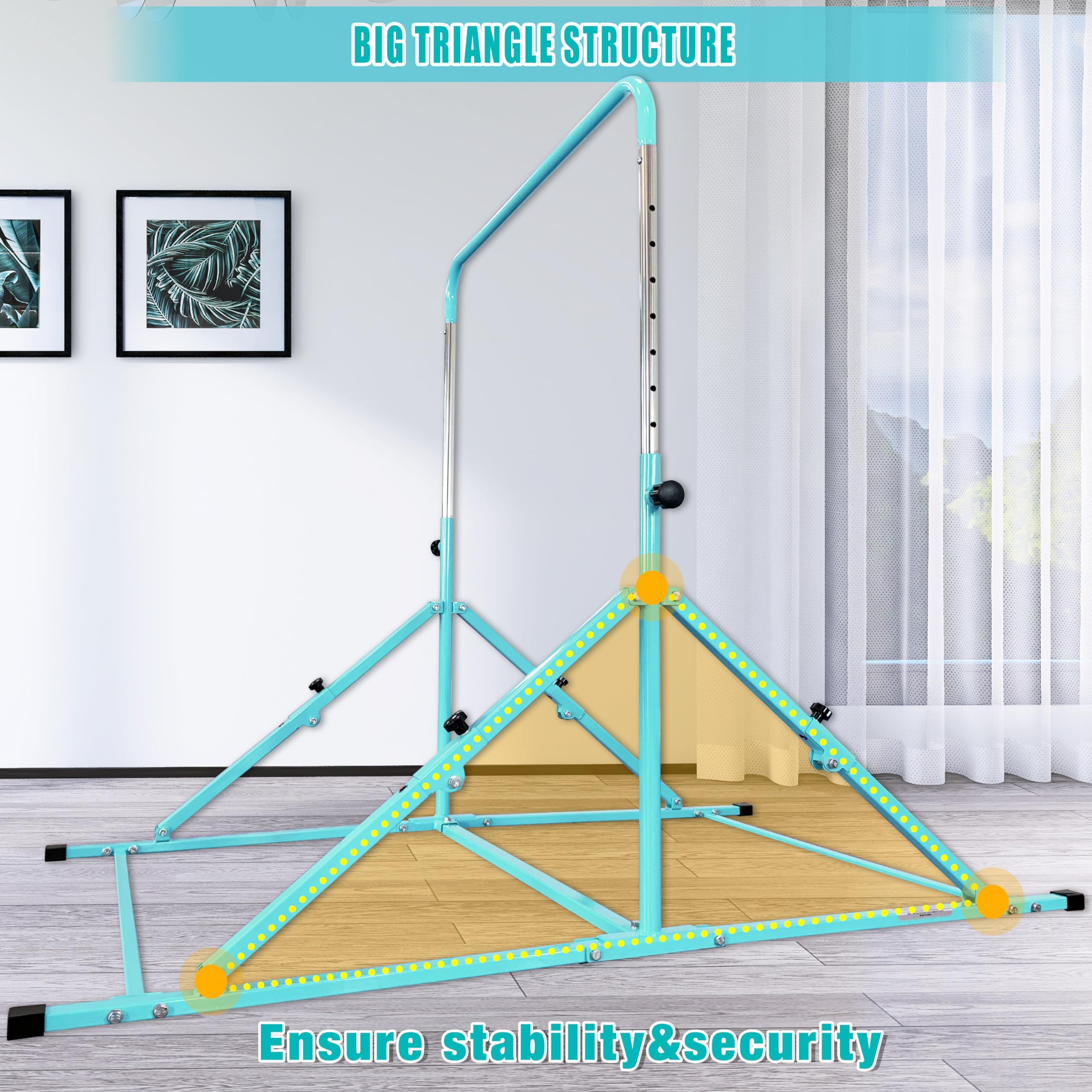 Upgrade Foldable Gymnastic Bar with Mat for Kids Ages 3-12 | 200 lbs Weight Capacity | Adjustable Height Kip Bar | Home & Gym Training Equipment | Perfect for Backyard Play, Indoor Gymnastics Practice & Kids Fitness Training