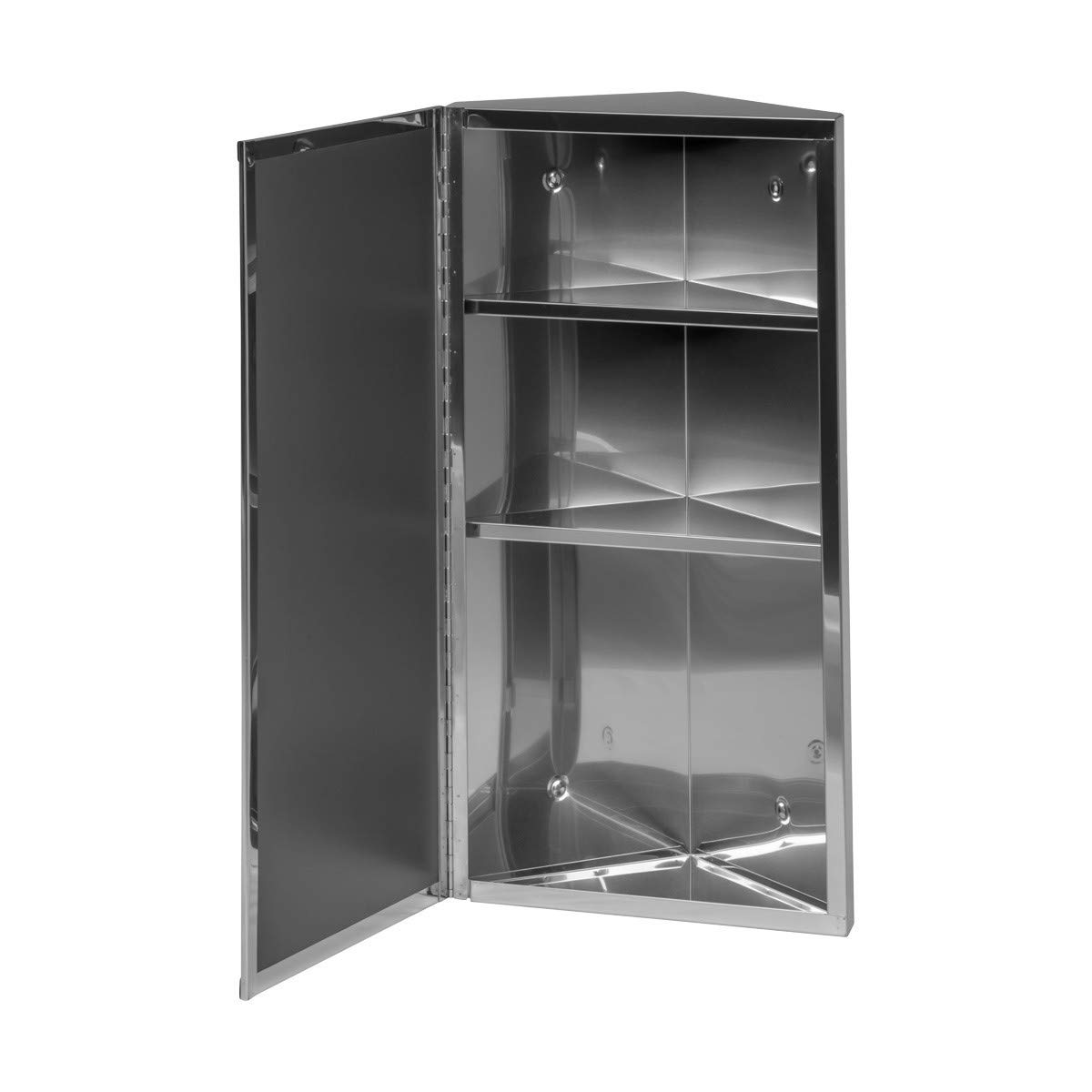 Renovators Supply Infinity Corner Medicine Cabinet with Mirror - Triple Shelf Storage, Modern Wall Mount Bathroom Cabinet - 23.6 Inch Right Opening, Polished Stainless Steel (1 Pack) | Perfect for Small Bathrooms, Apartments & Vanity Organization
