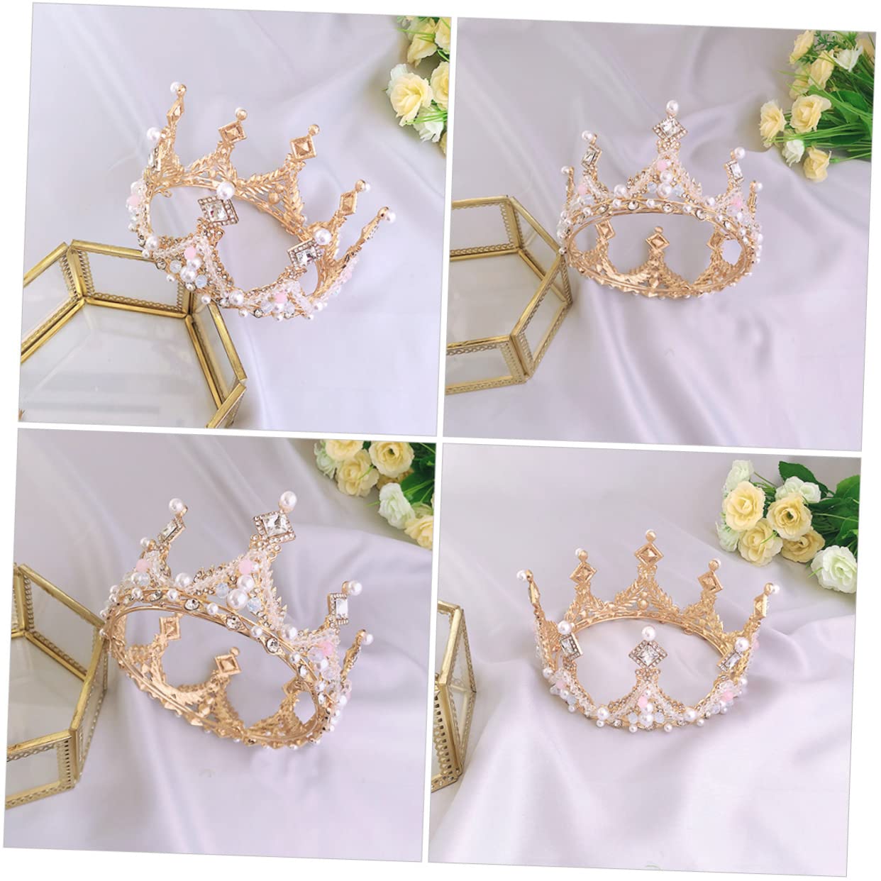 2 Pcs Elegant Baroque Bridal Tiaras for Women & Girls - Crystal Rhinestone Princess Crown Headbands for Birthday Parties, Weddings, Pageants and Special Occasions - Alloy Round Headdress with Sparkling Stones for Kids & Adults