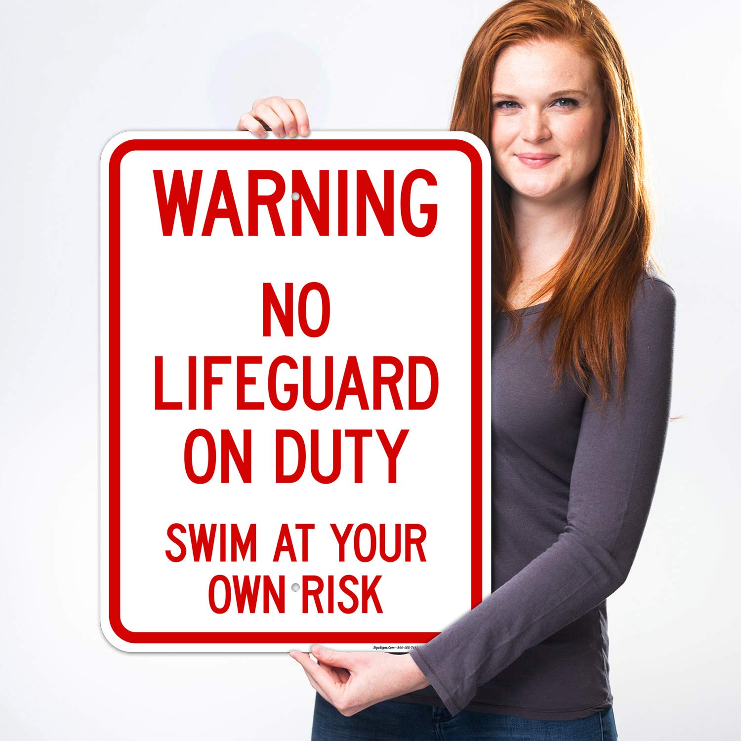 No Lifeguard On Duty Sign - 18x24 Inches Rust-Free Aluminum Pool Safety Sign for Indoor/Outdoor Use (SI-6702) | Durable, Fade-Resistant Made in USA | Perfect for Swimming Pools, Water Parks & Beach Clubs