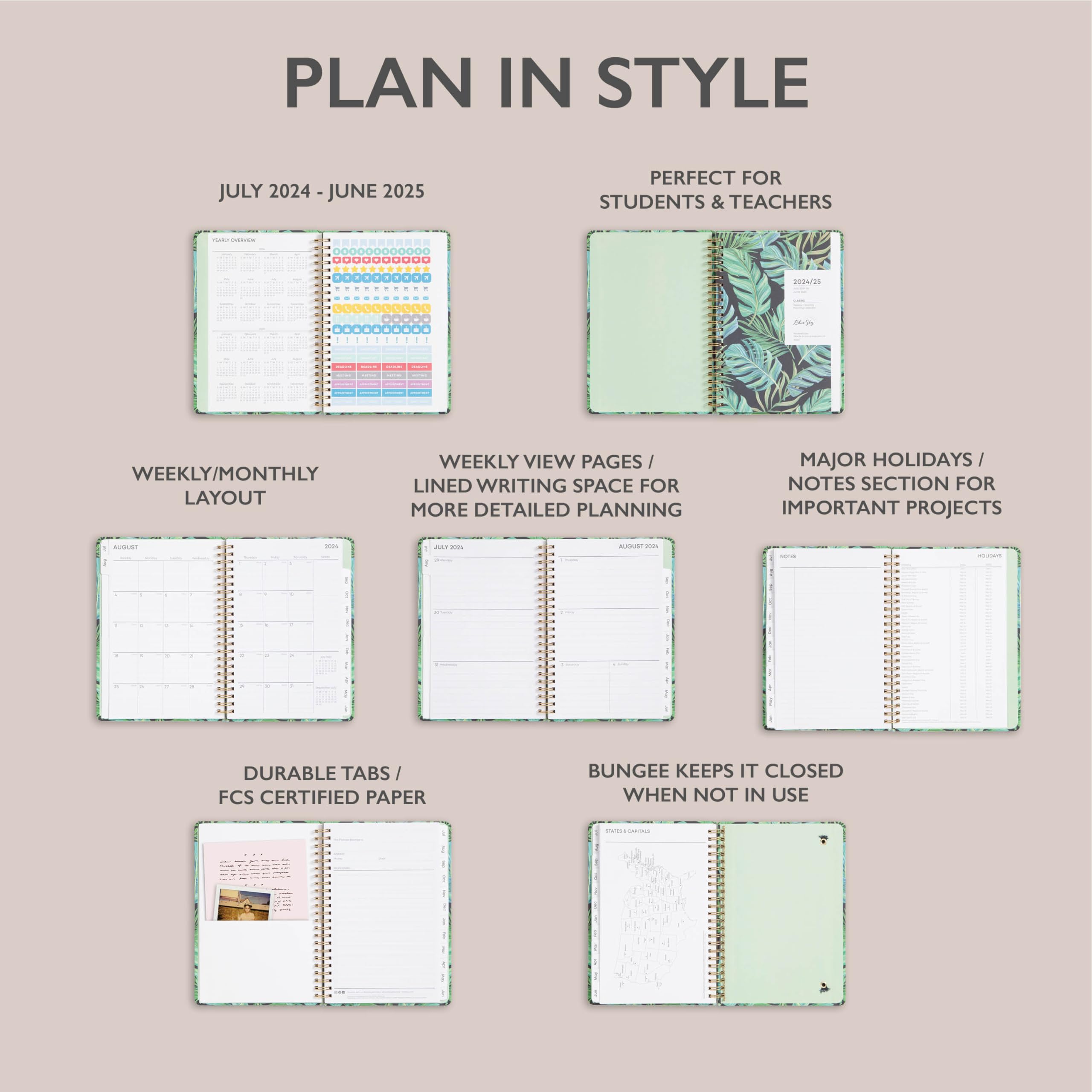 Blue Sky 2024-2025 Academic Planner - Weekly & Monthly Organizer, 5x8 Inch Hardcover Wirebound Notebook for Students & Professionals - Perfect for School, College, Work & Personal Scheduling (Avra 150664)