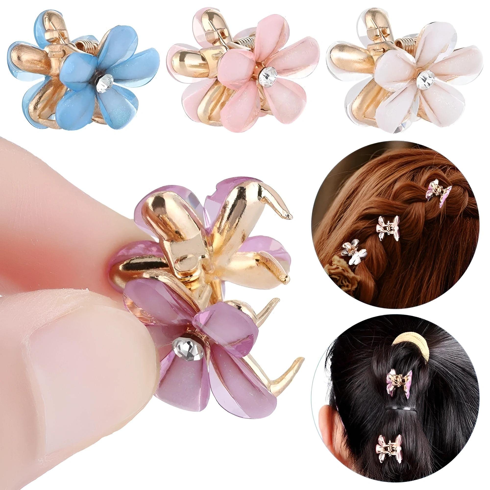 ASG 4 Pcs Rhinestone Mini Flower Hair Clips - Sparkling Crystal Hair Barrettes & Claw Clips for Women (Multicolor) | Perfect for Weddings, Parties & Everyday Hair Accessories