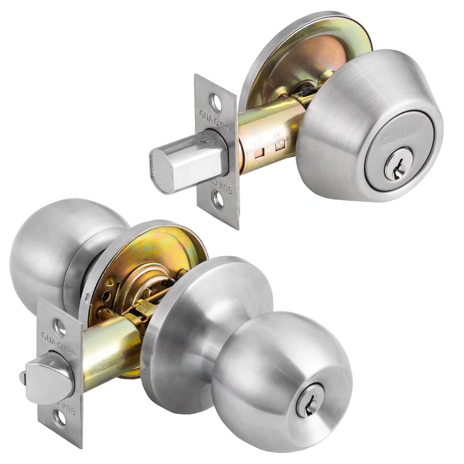NeuType Satin Nickel Front Door Lock Set - Single Cylinder Deadbolt & Keyed Entry Door Knob - Right/Left Hand Compatible - Secure Home & Office Entry Doors