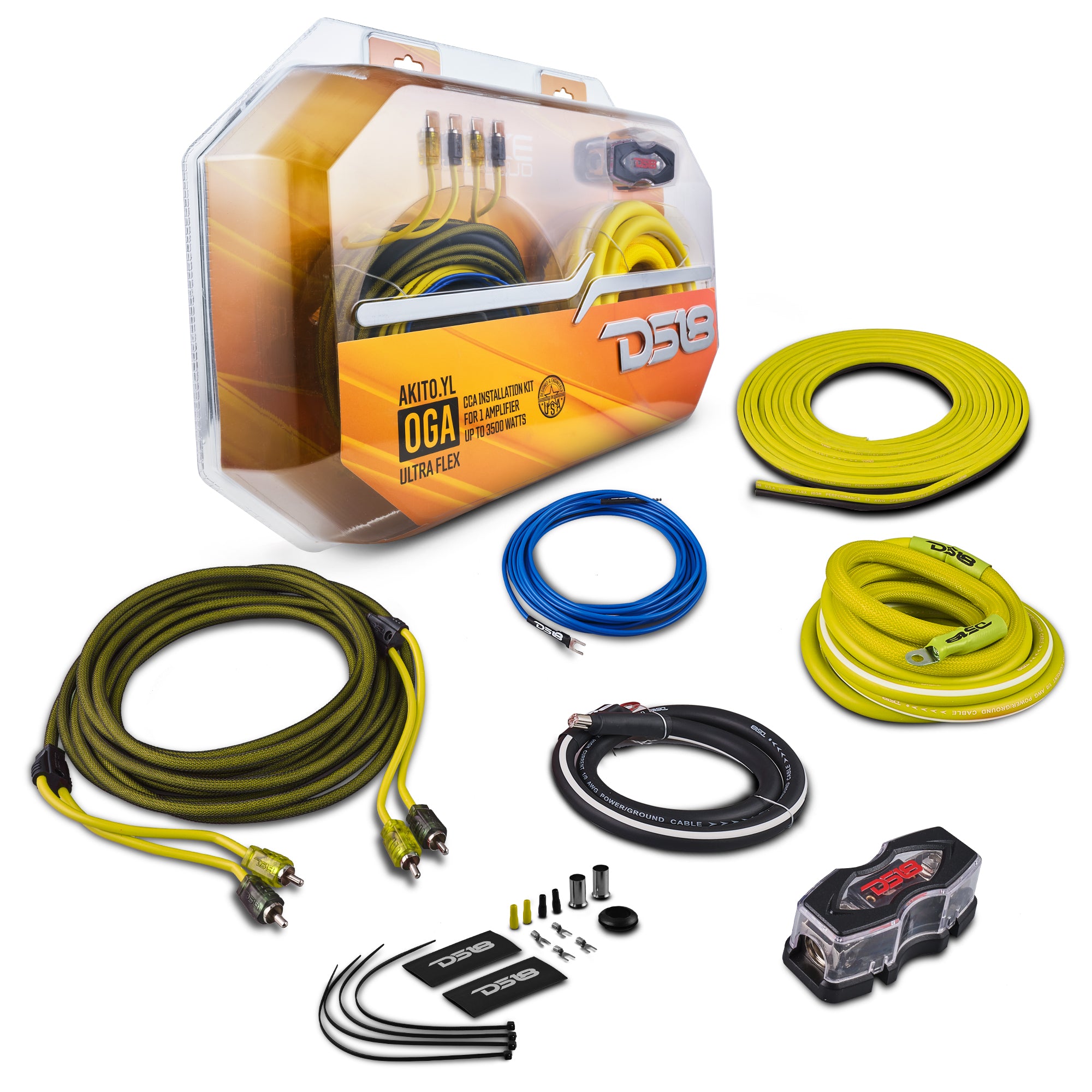 0 GA Amplifier Installation Wiring Kit - High Power Car Audio Amp Wire Set for Car Stereo & Subwoofer - Yellow - Perfect for DIY Car Audio Upgrades & Professional Installations