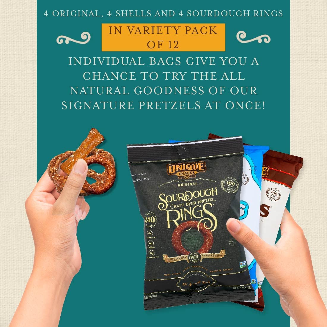 Premium Craft Beer Snack Variety Pack - Original Splits, Shells & Sourdough Rings (12 Pack of 2.12oz Bags) | Party Snacks, Game Day Treats & Bar Food