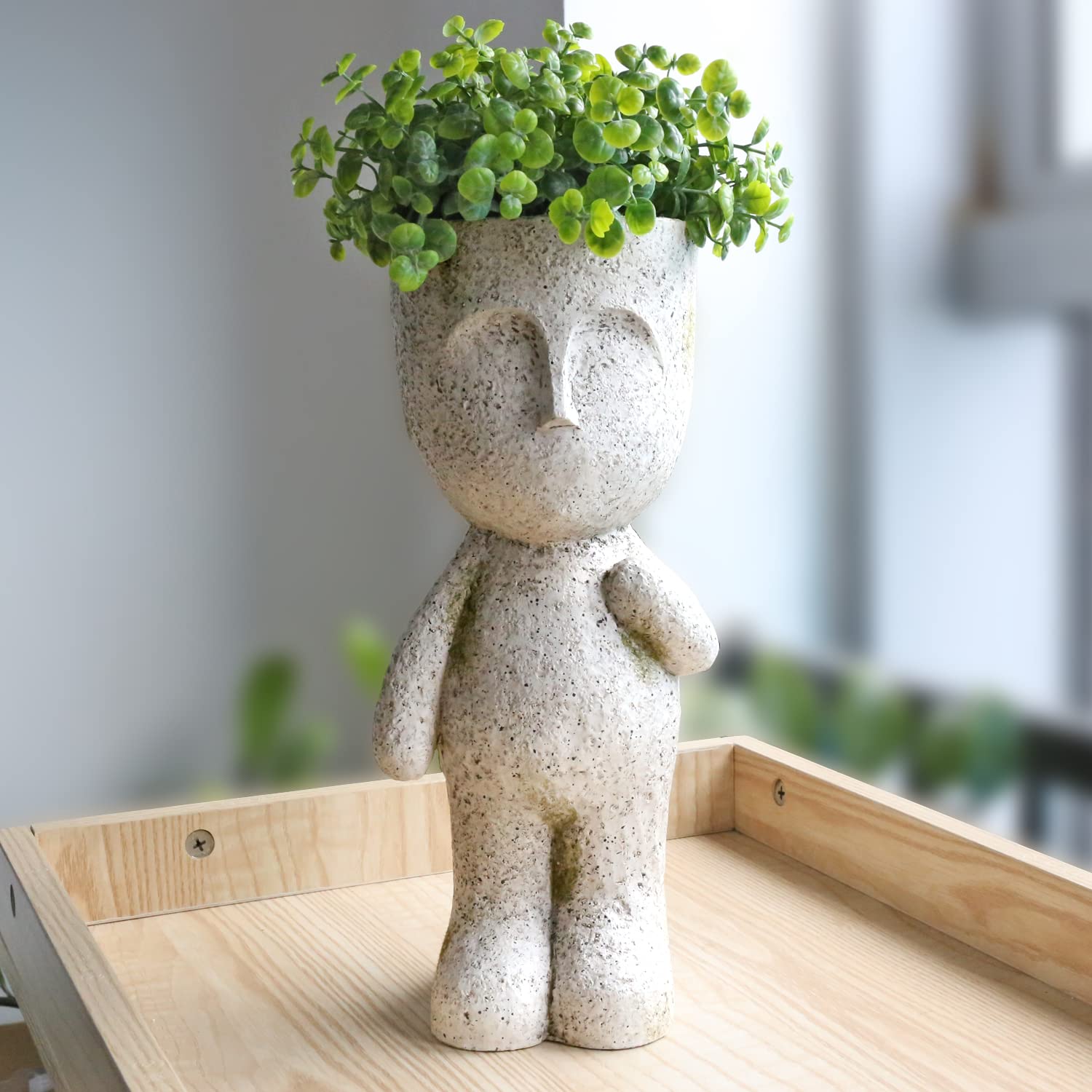 FIMOFIDRE CYNOR Resin Face Planter Pot with Drainage Hole - Unique Indoor/Outdoor Succulent & Plant Container for Home Decor, Office Desk, or Garden Display