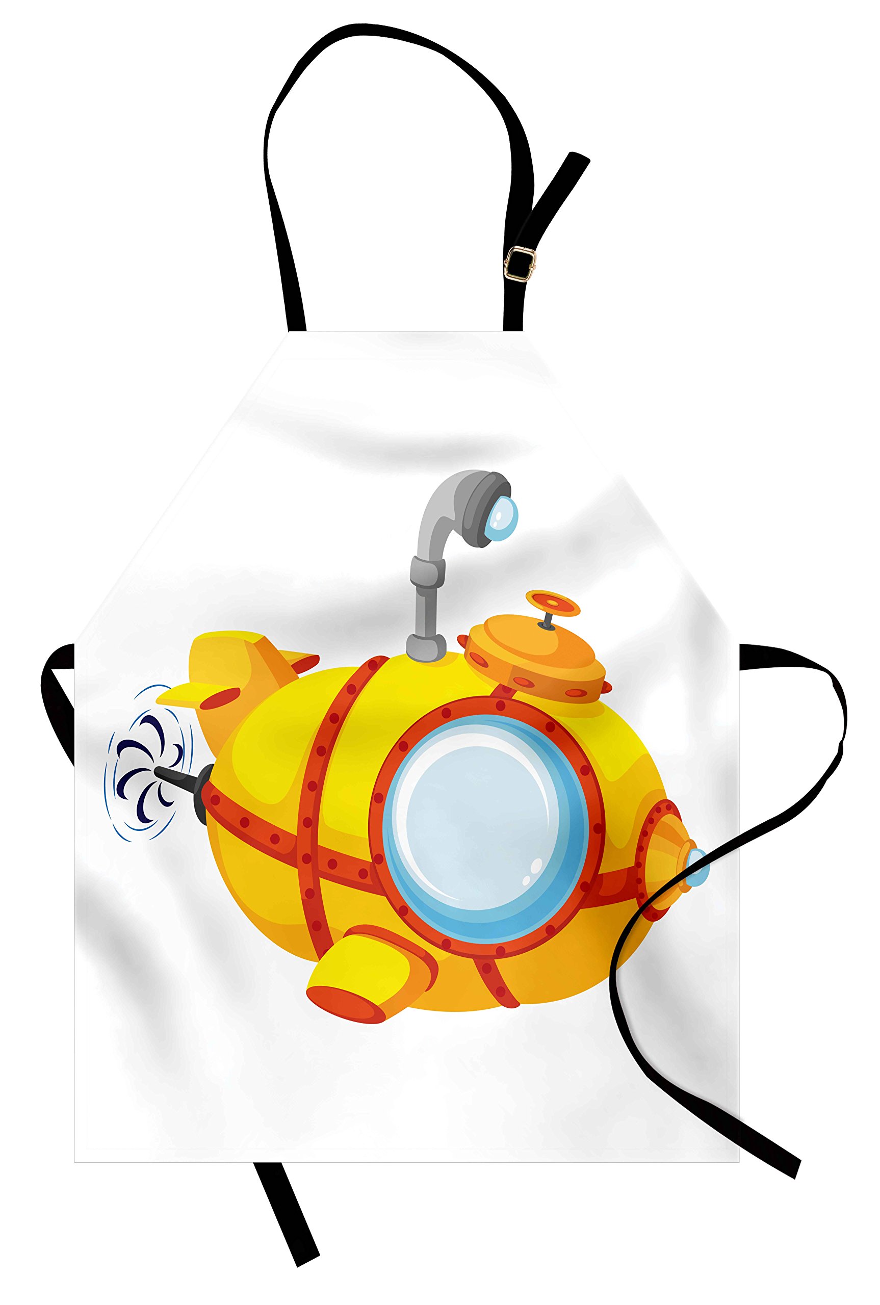 Ambesonne Cartoon Submarine Apron - Unisex Kitchen Bib for Cooking & Baking - Yellow & Orange